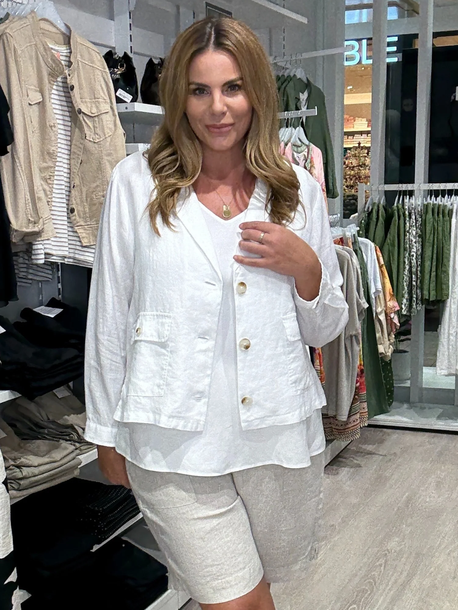 Danielle Linen Cropped Blazer - White