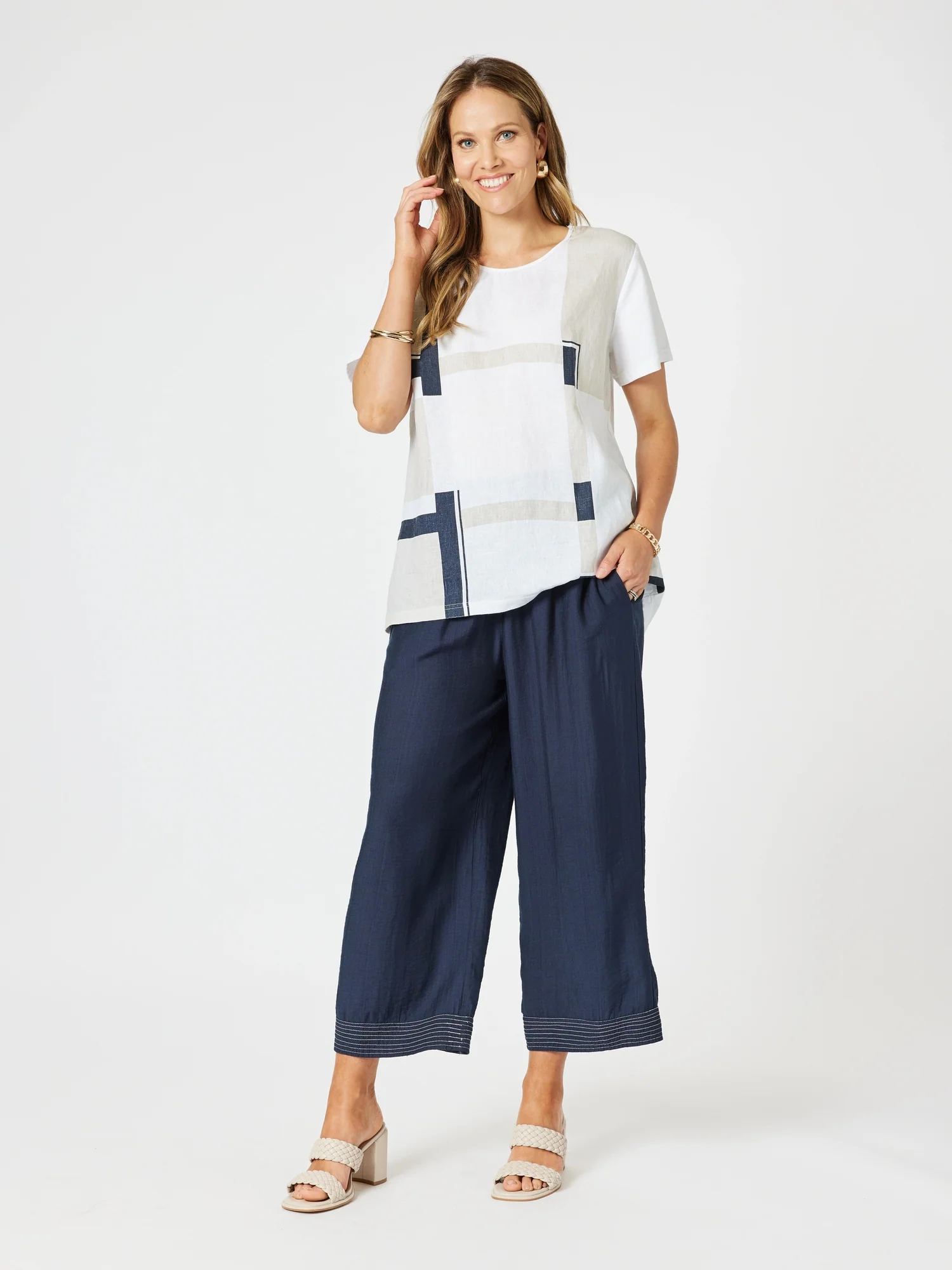 Top Stitch Detail Pant - Navy