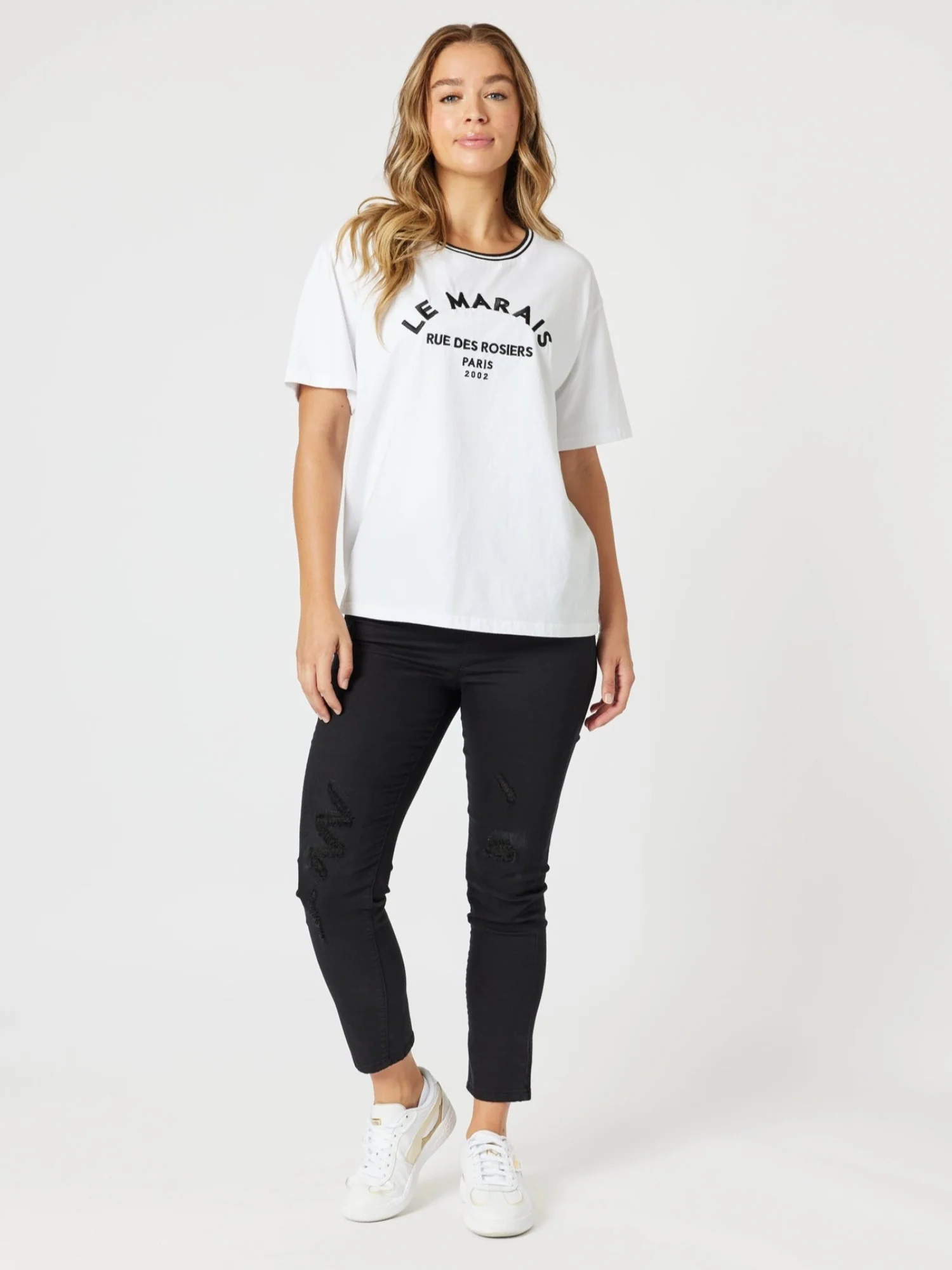 LA Distressed Pull On Stretch Denim Jean - Black