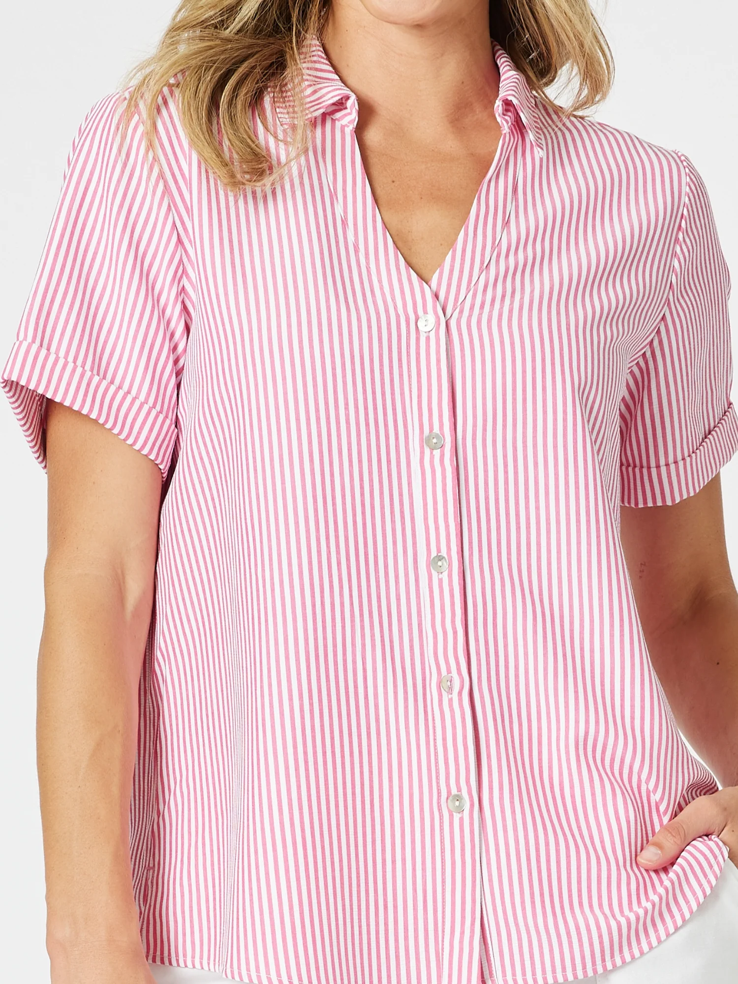 Piper Stripe Print Shirt - Pink White