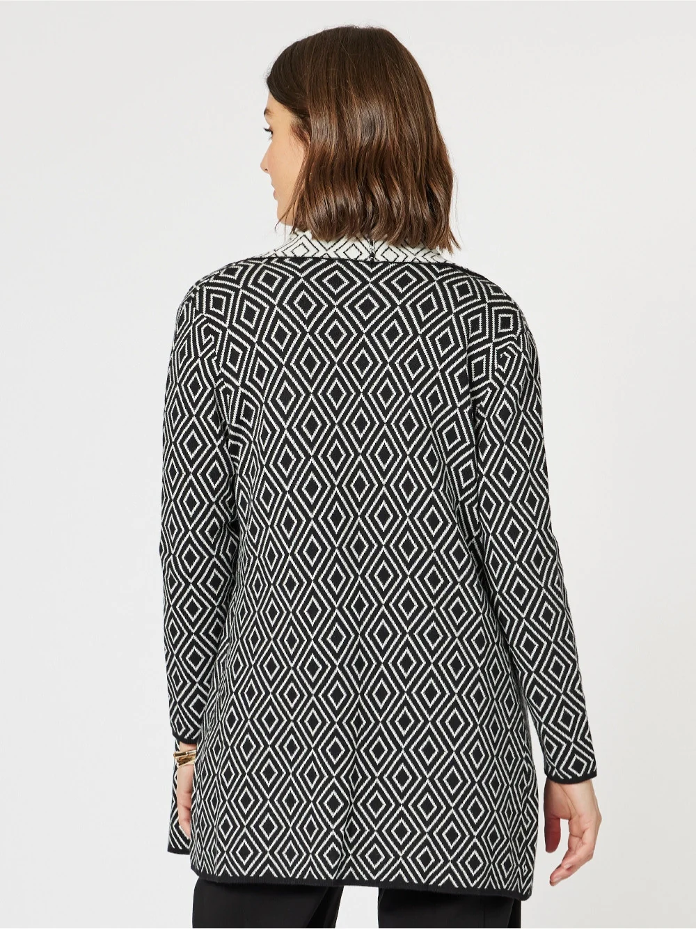 Chevron Knit Cardigan - Black/White