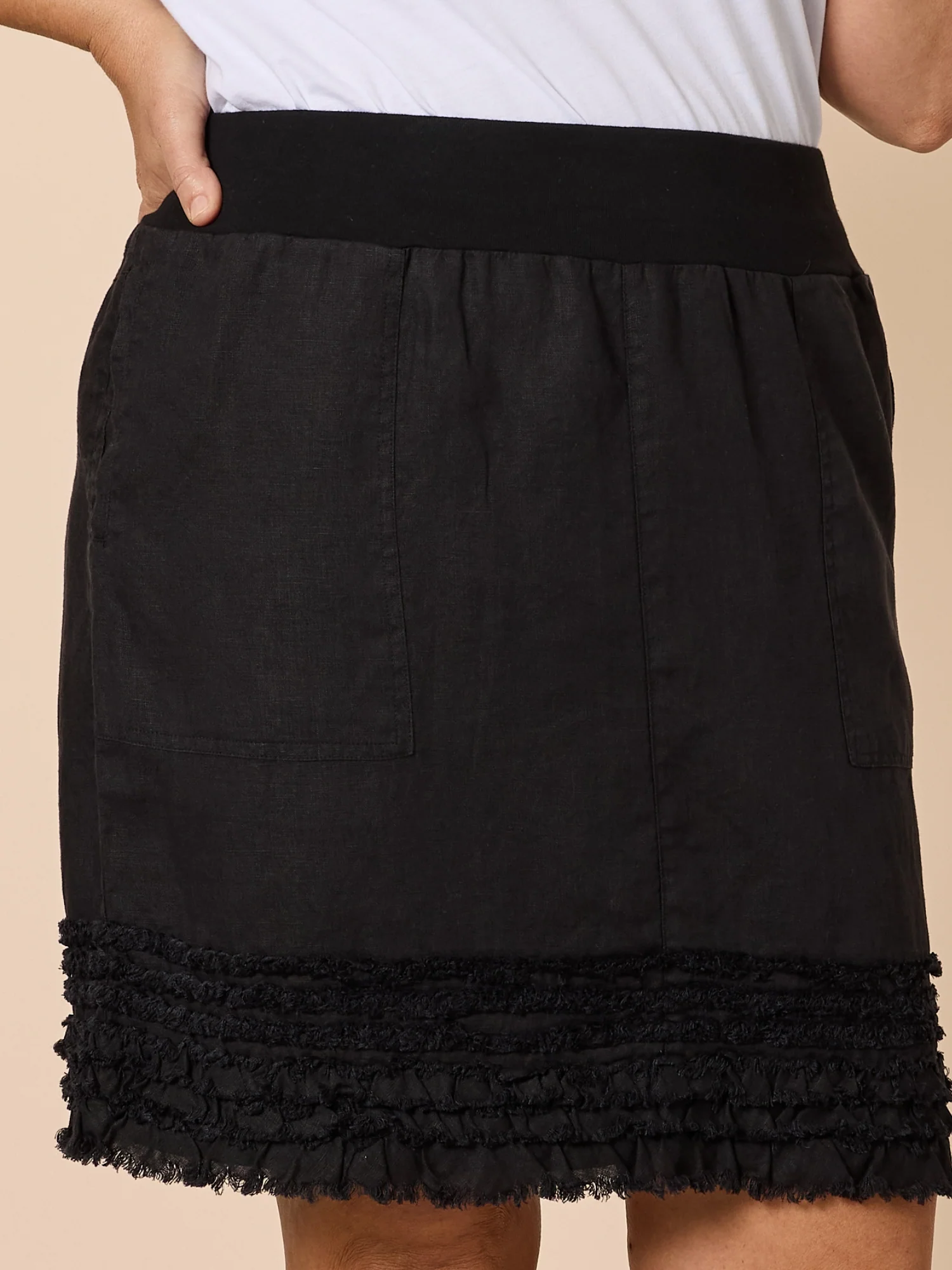 Mimi Linen Ruffle Hem Skirt - Black