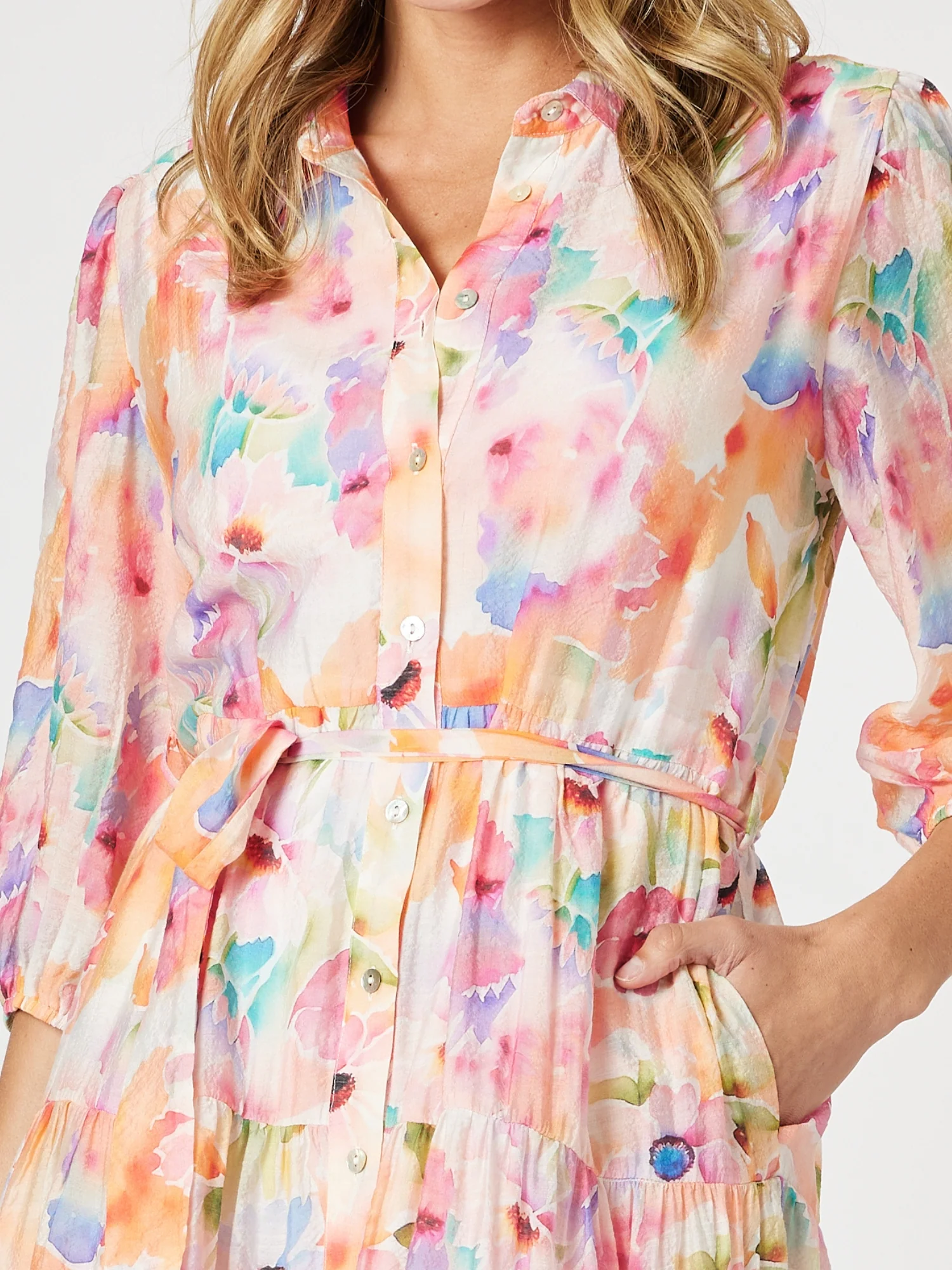 Spring Floral Print Shirt Dress - Multi