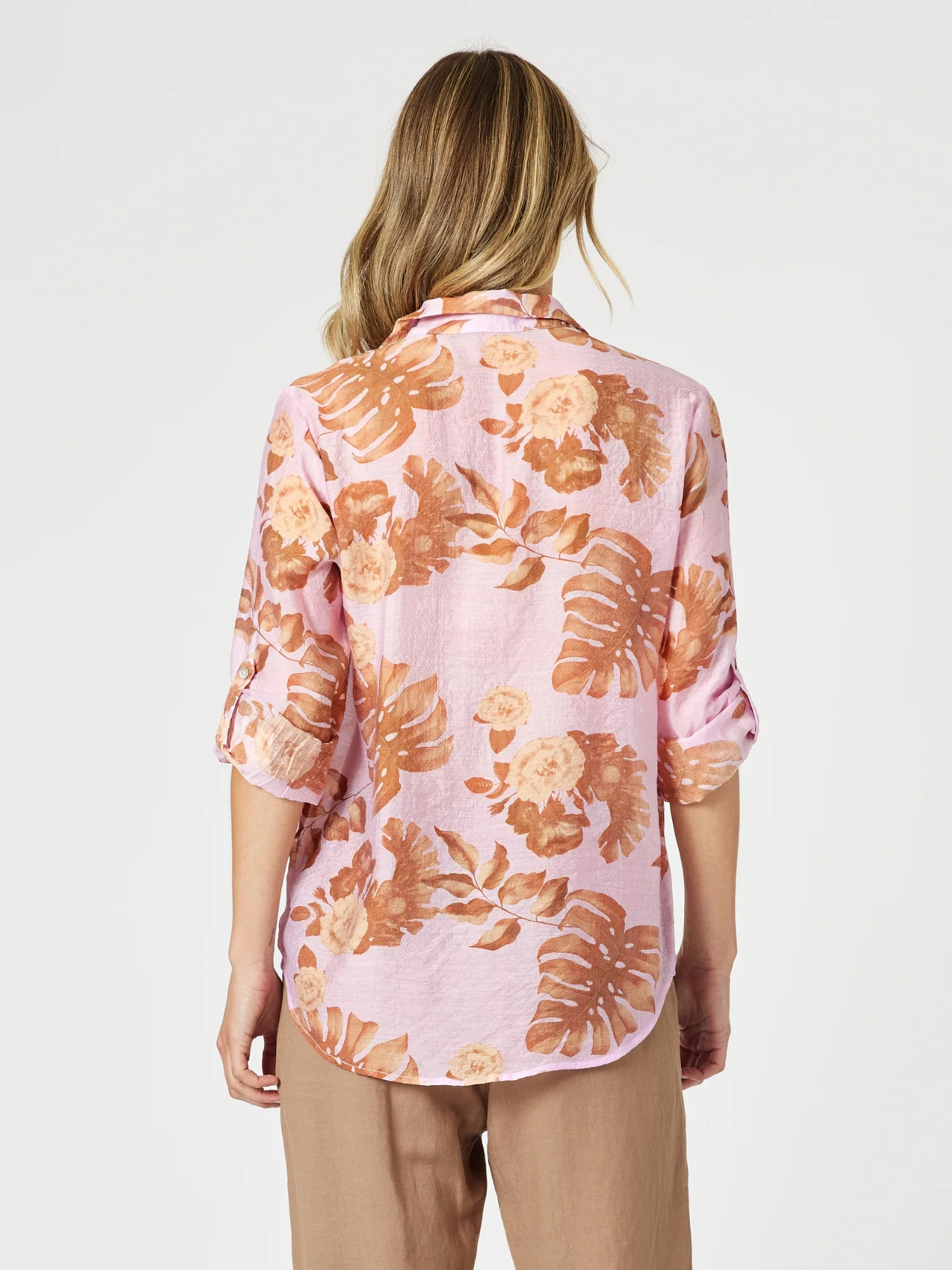 Haiti Floral Print Sheer Shirt - Pink/Natural
