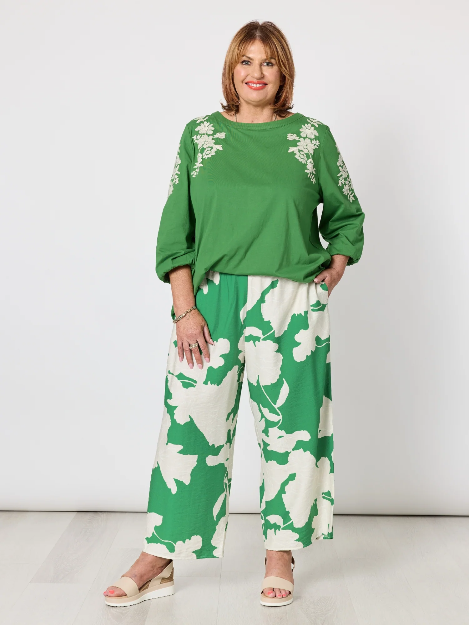 Barcelona Floral Print Wide Leg Pant - Elm Natural