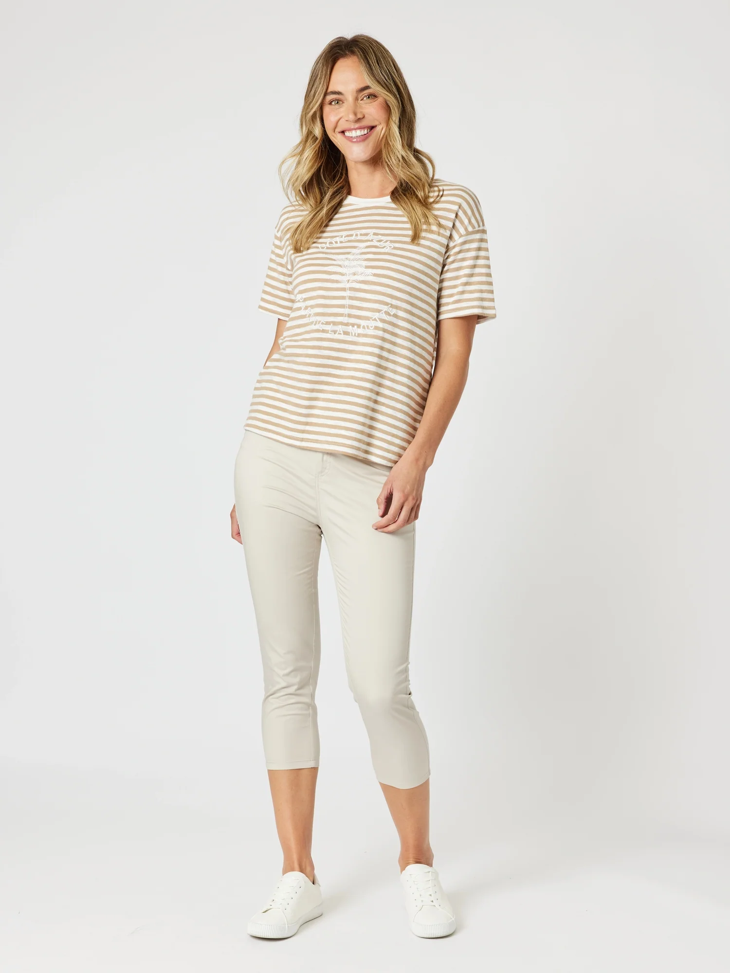 Cote d'Azur Stripe Print Tee - Natural/White