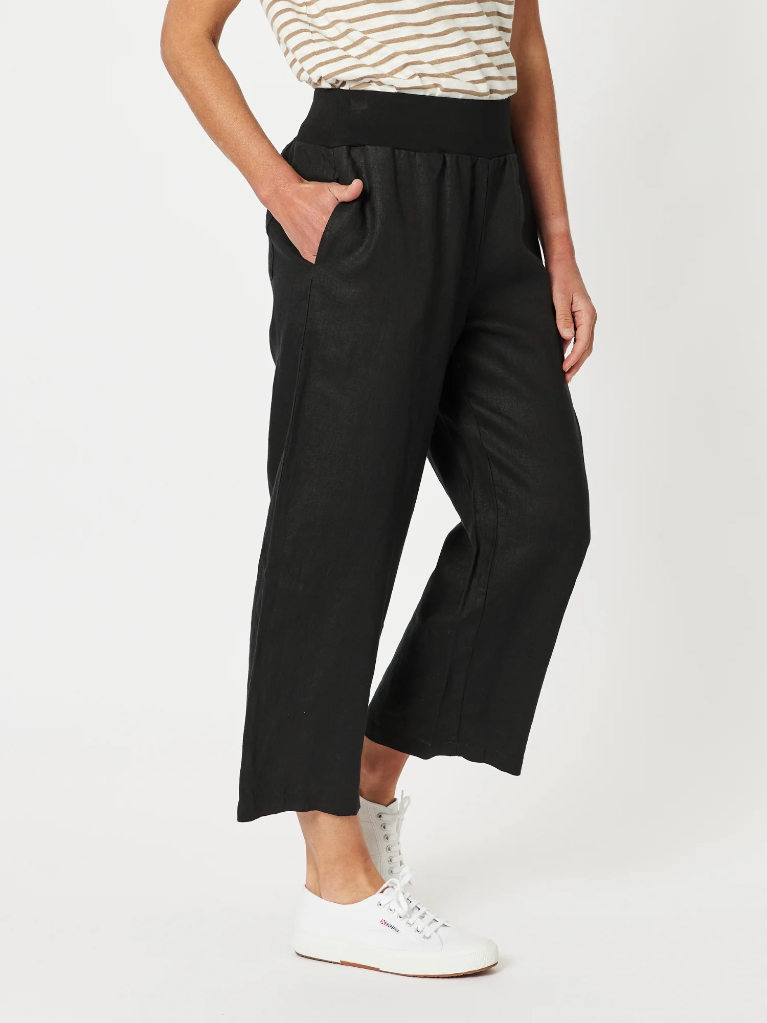 Lara Linen Wide Leg Pant - Black