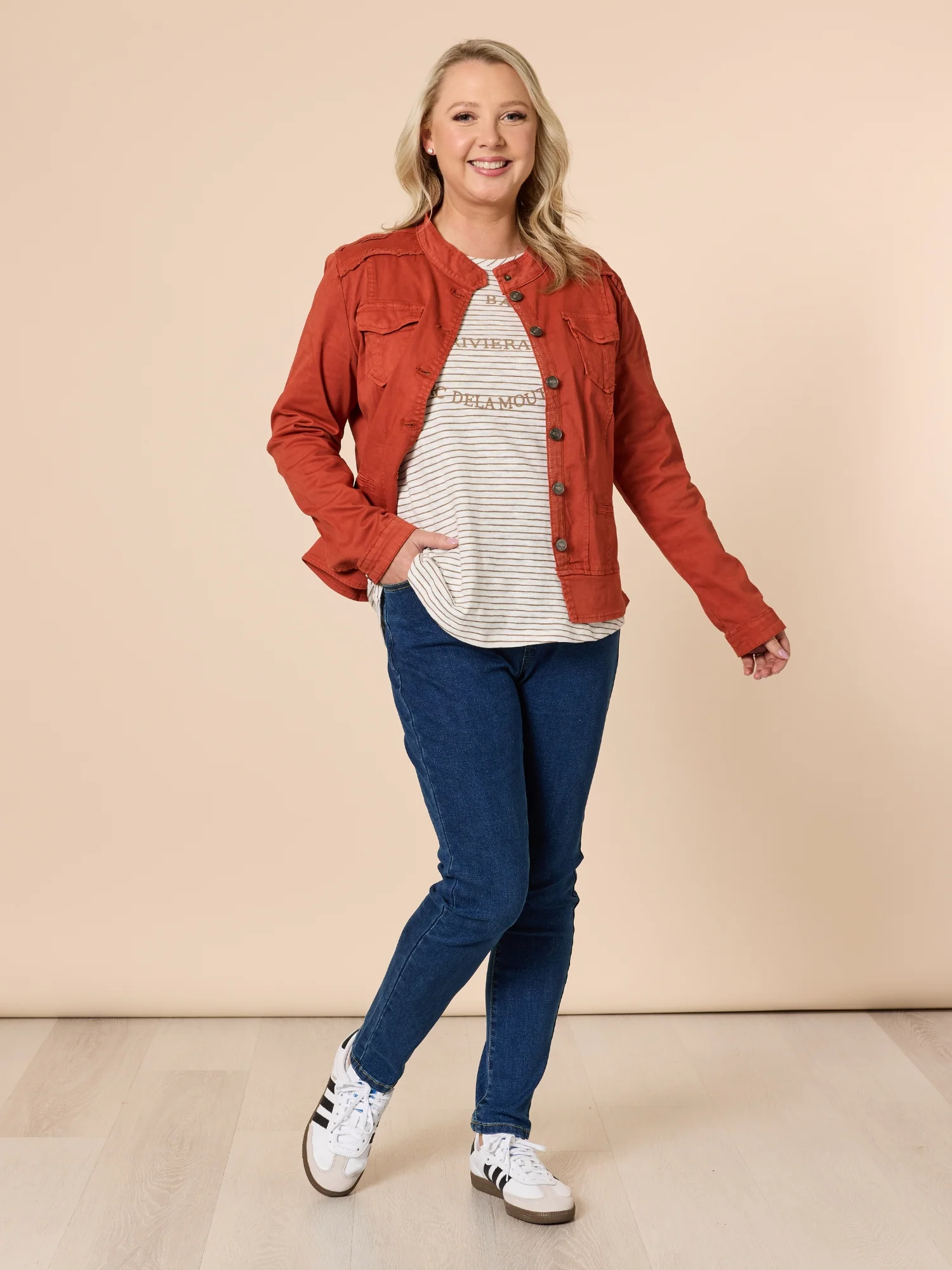 Riviera Long Sleeve Stripe Print Tee - Natural/White