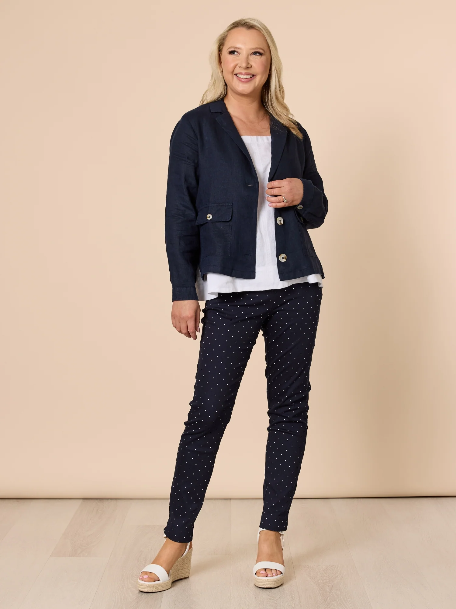 Spot Print Slim Leg Pant - Navy/White