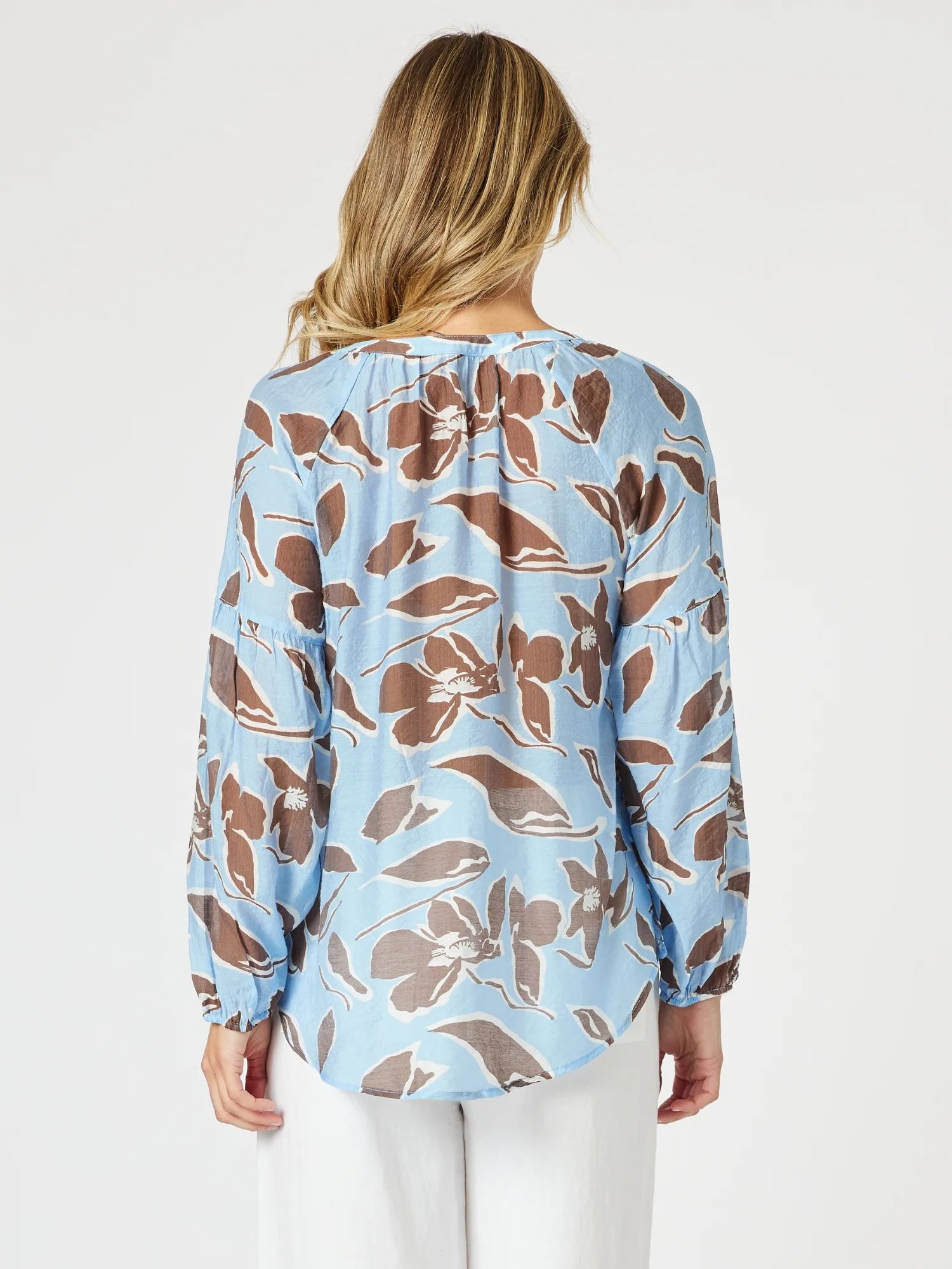 Kensington Floral Print Sheer Blouse - Blue Koko