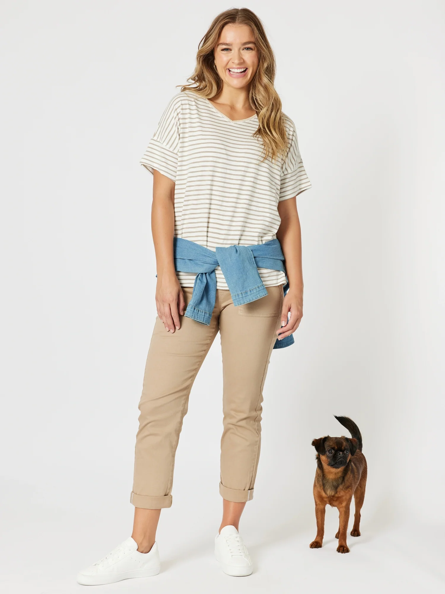 Tyla Stripe Tee - Natural/White