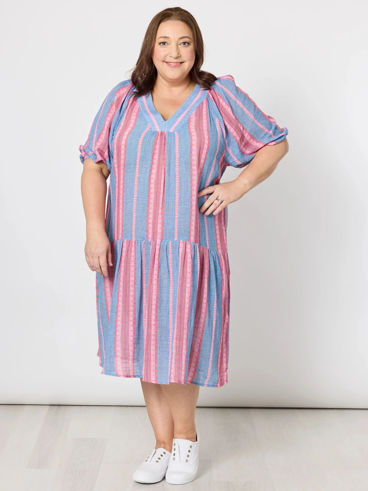 Bloom Stripe Print Dress - Indigo Pink