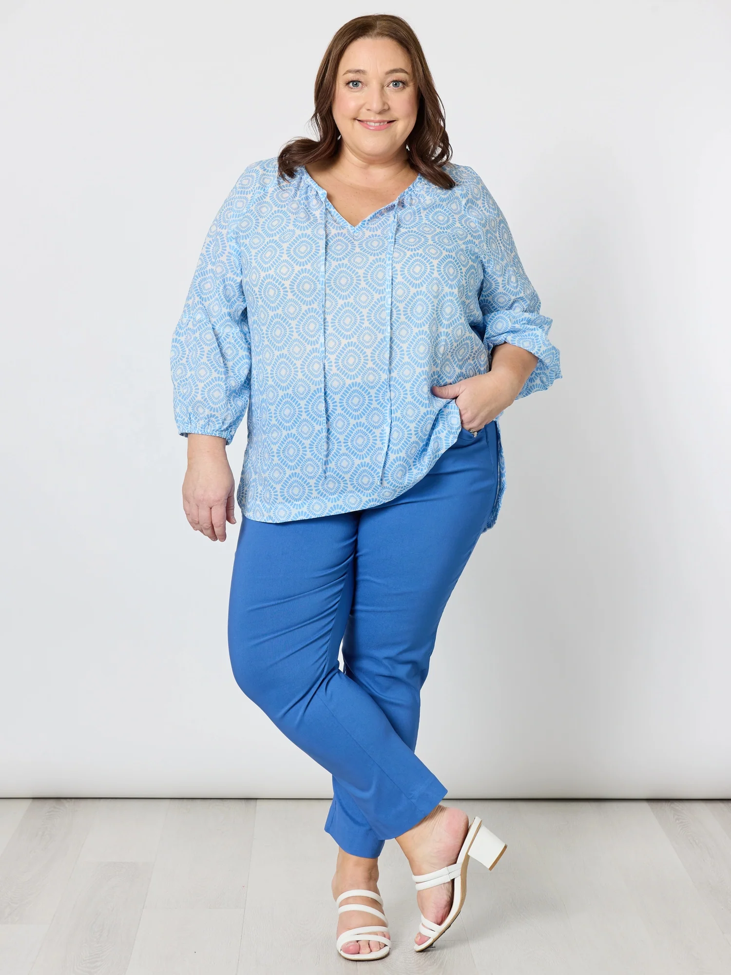 Mosaic Print Sheer Blouse - Blue