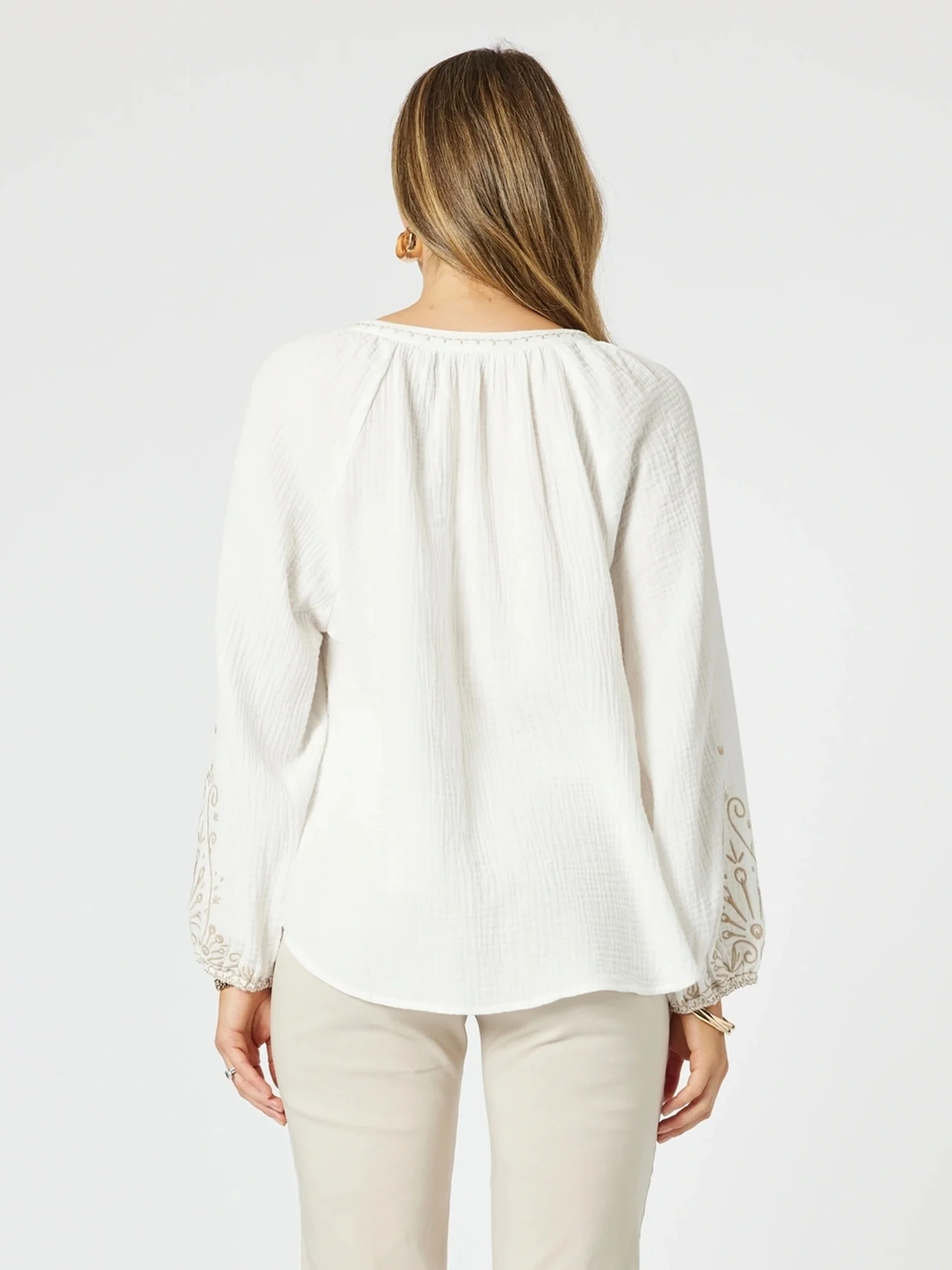 Cross Stitch Embroidered Top - White/Natural