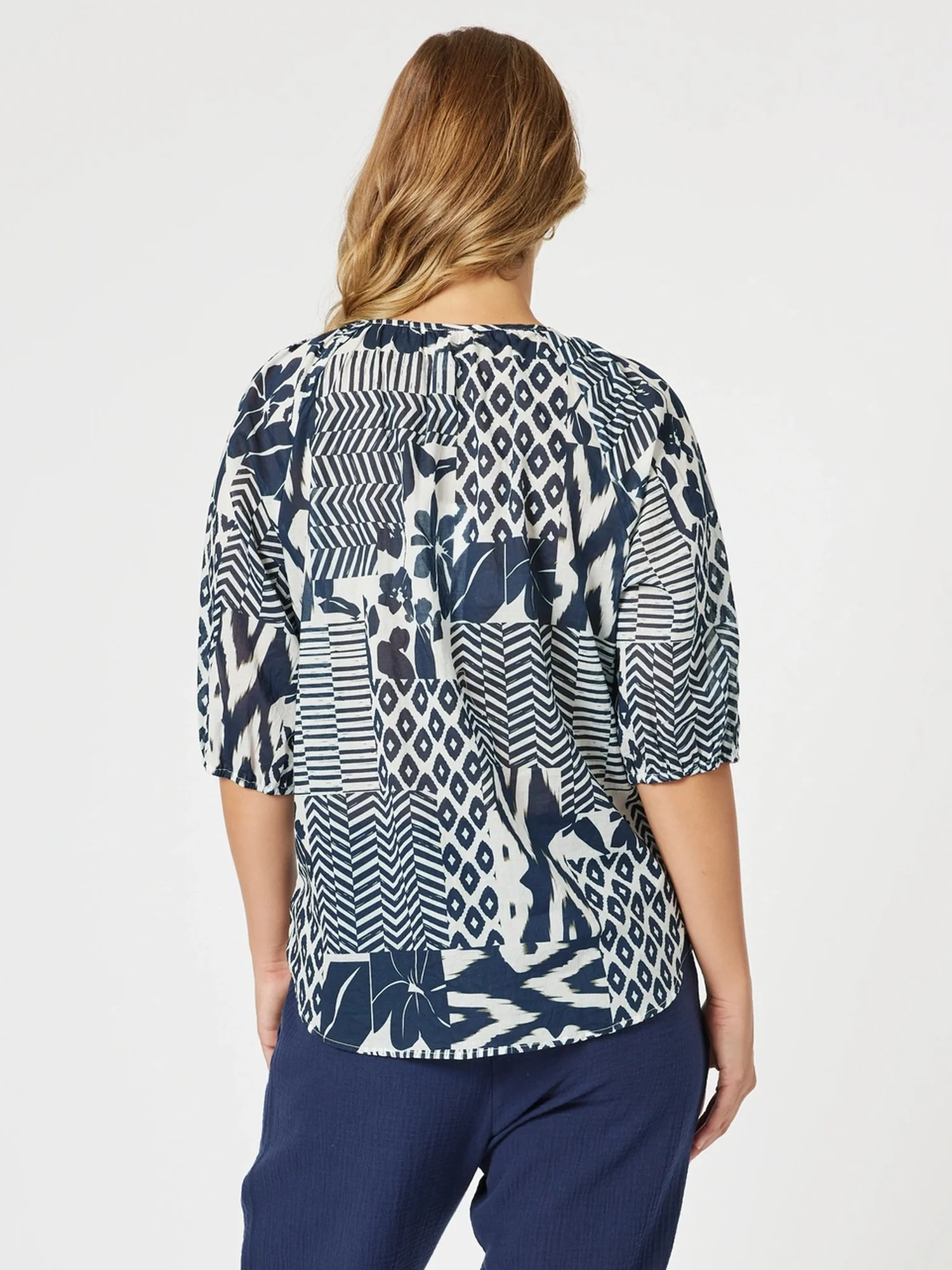Calabasas Print Top - Navy/White