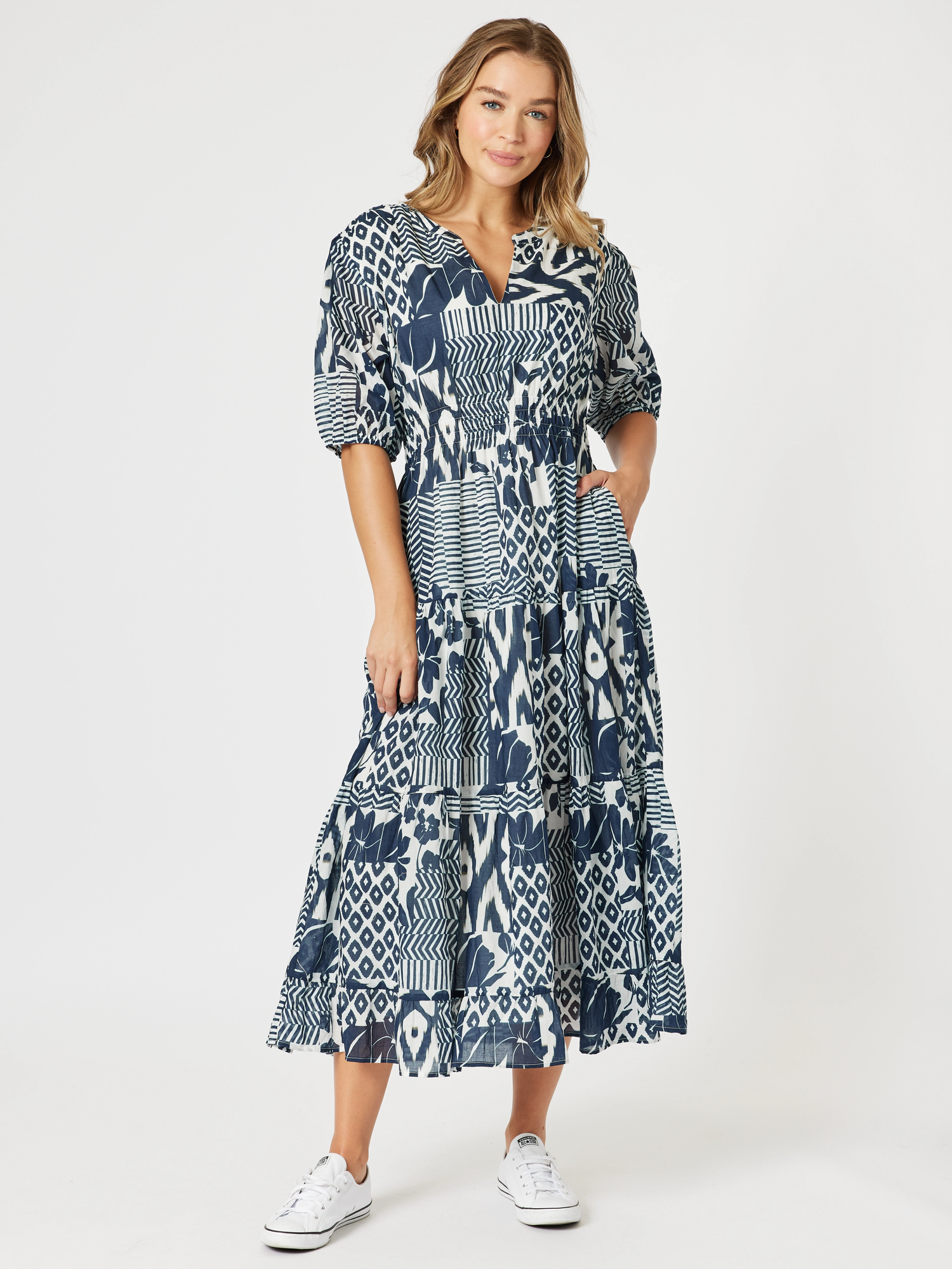 Calabasas Print Dress - Navy/White