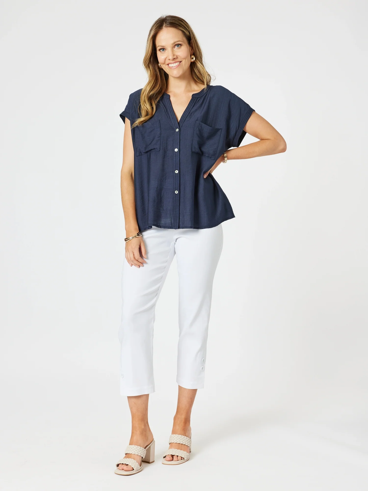 Luzia Twin Button Pant - White