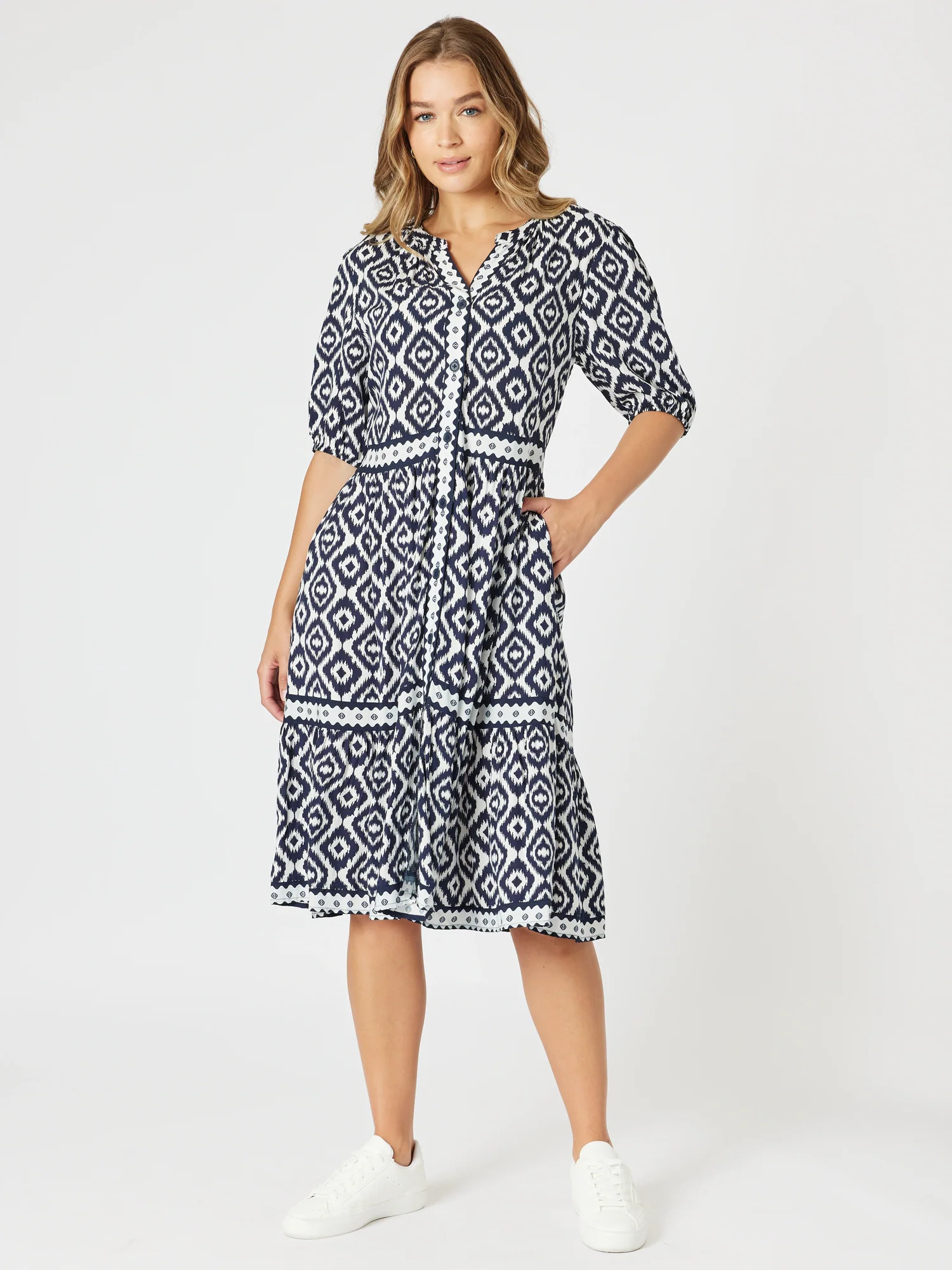 Diamonds are Forever Print Tier Dress - Navy/White