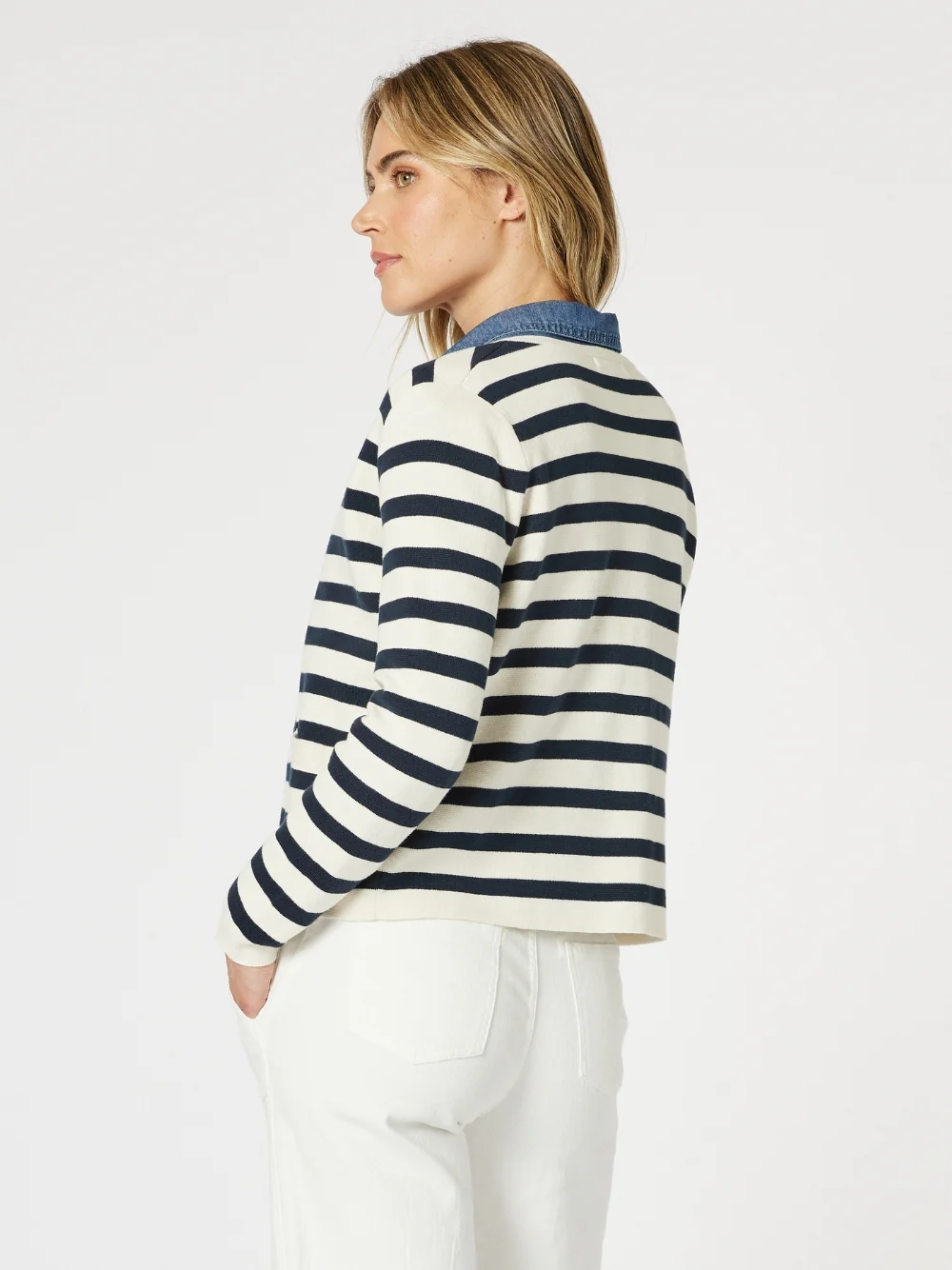 Cape Town Stripe Print Cardigan - Navy/Ivory