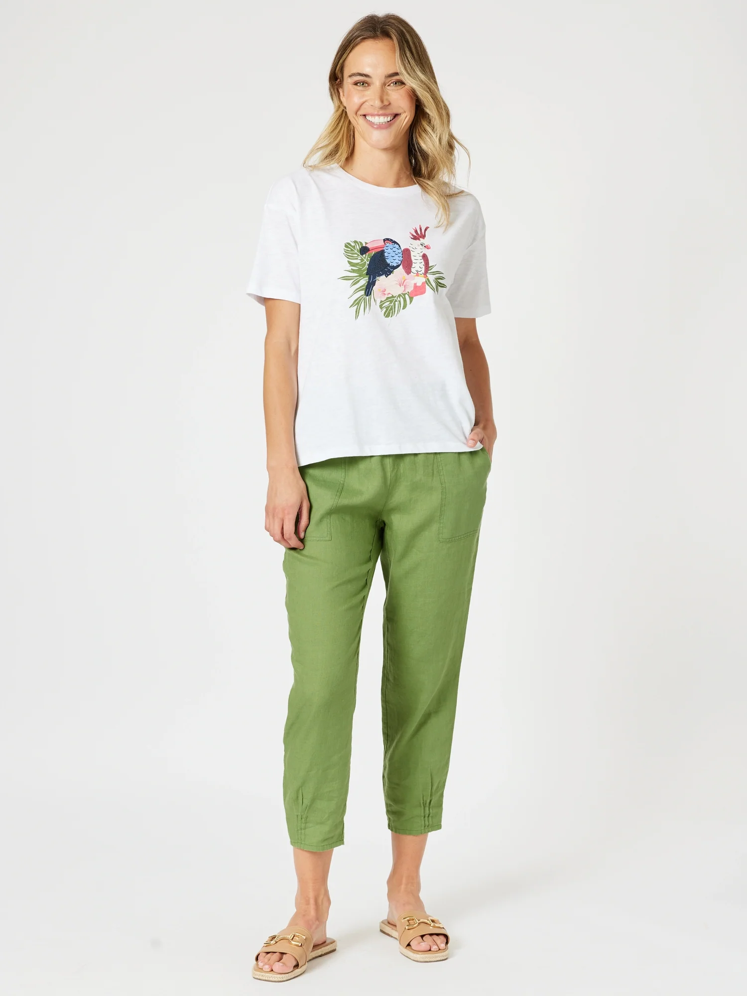 Aviary Sequin Print Tee - White