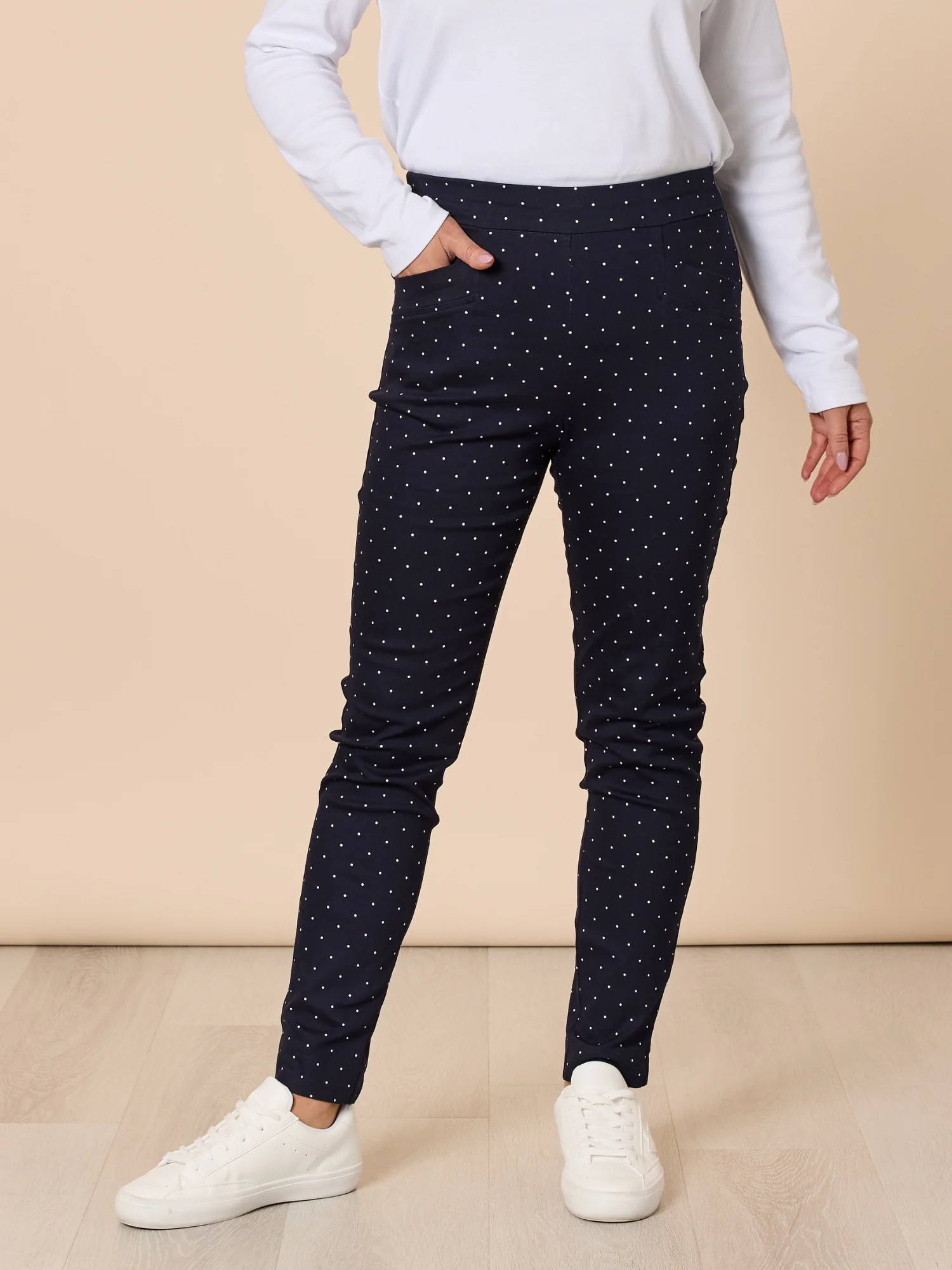Spot Print Slim Leg Pant - Navy/White