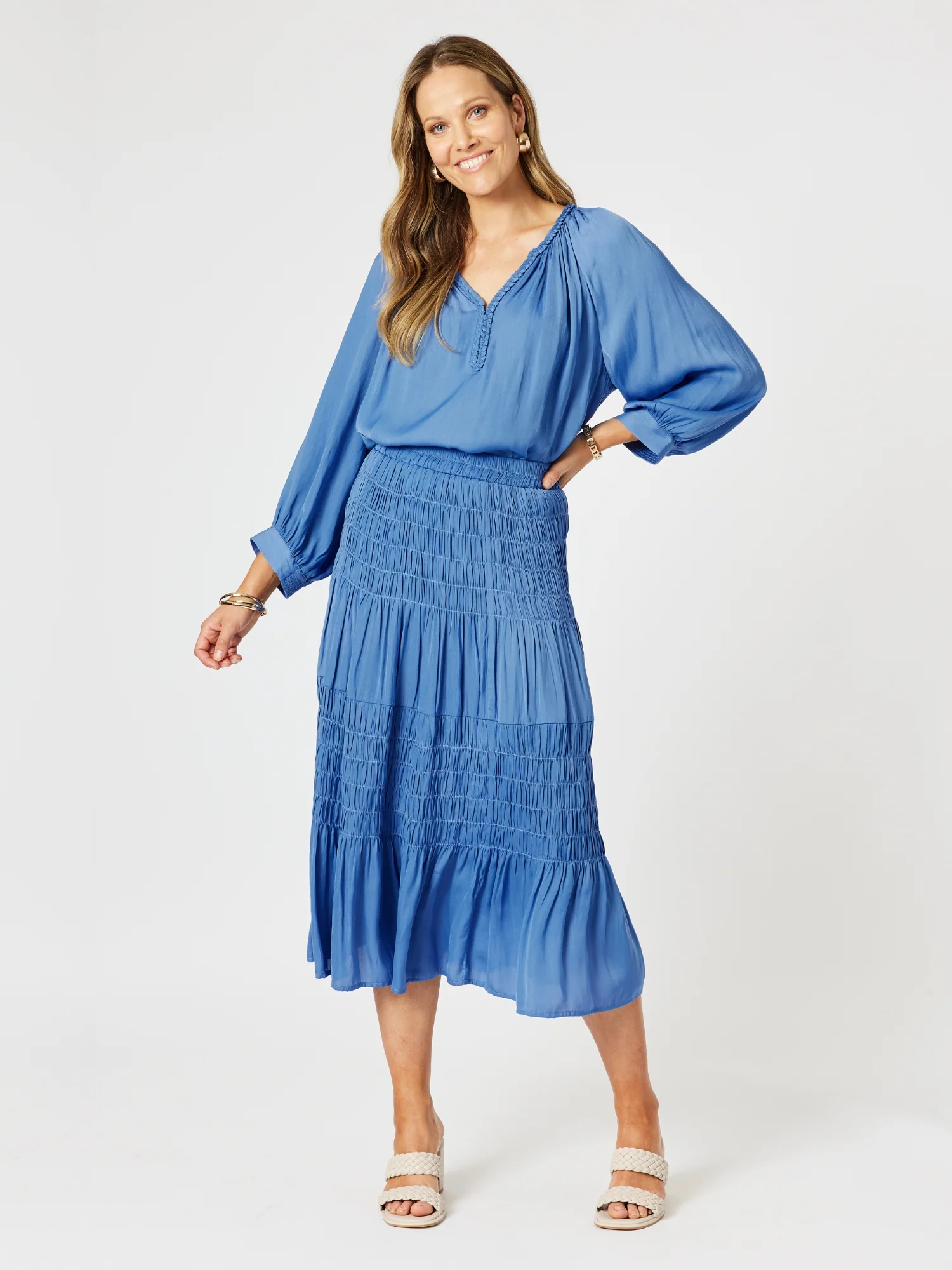 Lux Plait Top - Pacific Blue