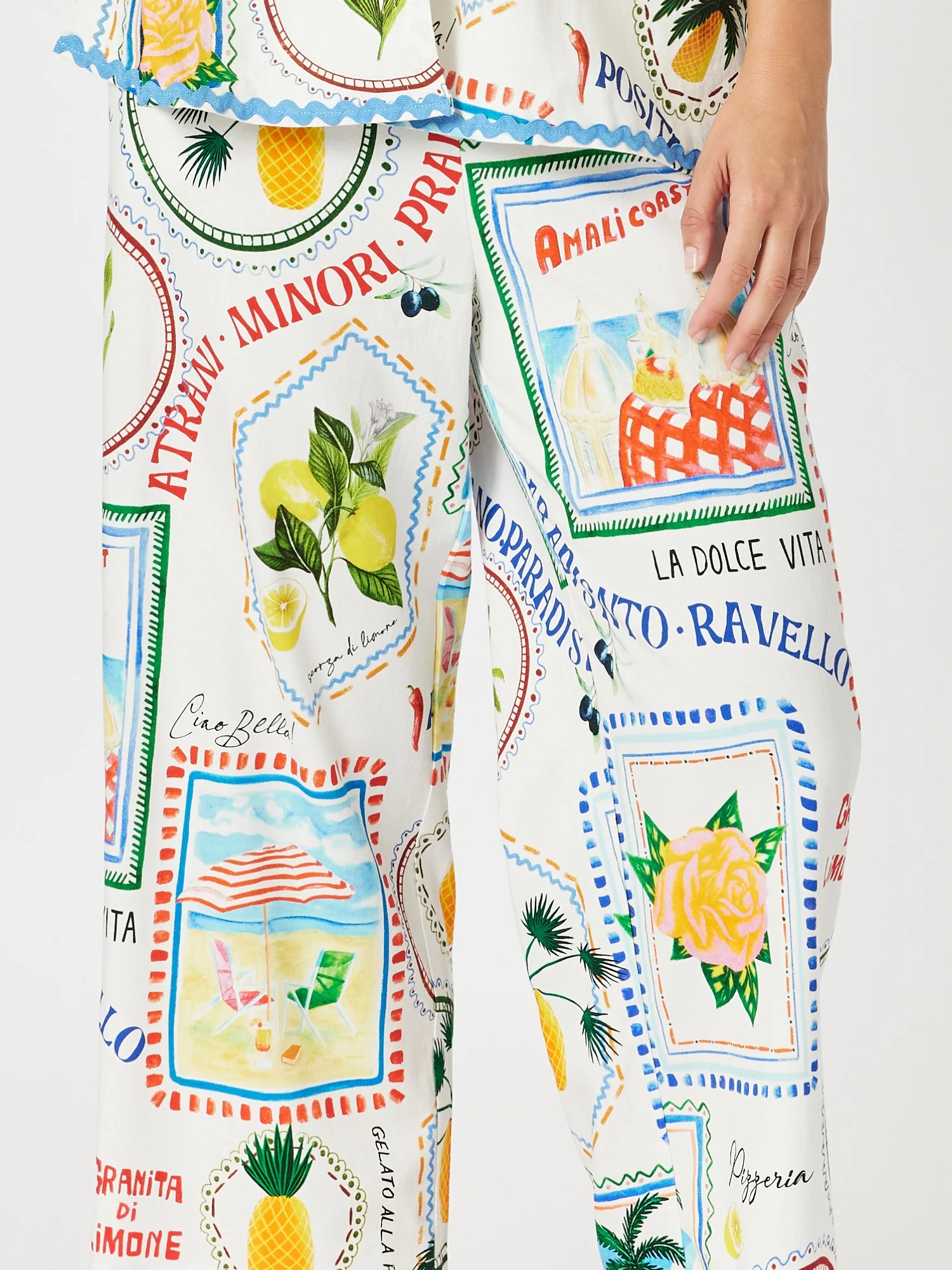 Amalfi Print Wide Leg Pant - Blue/Multi