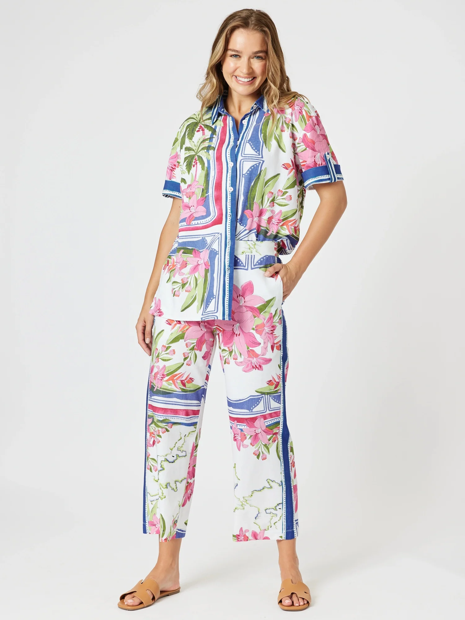 Monaco Floral Print Wide Leg Pant - Sardinia Blue Multi