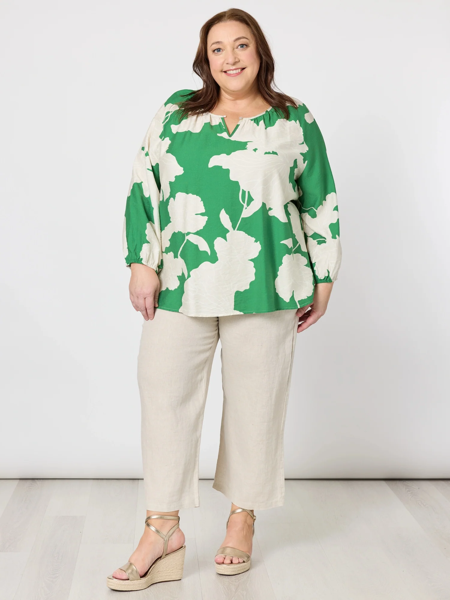 Barcelona Floral Print Top - Elm Natural