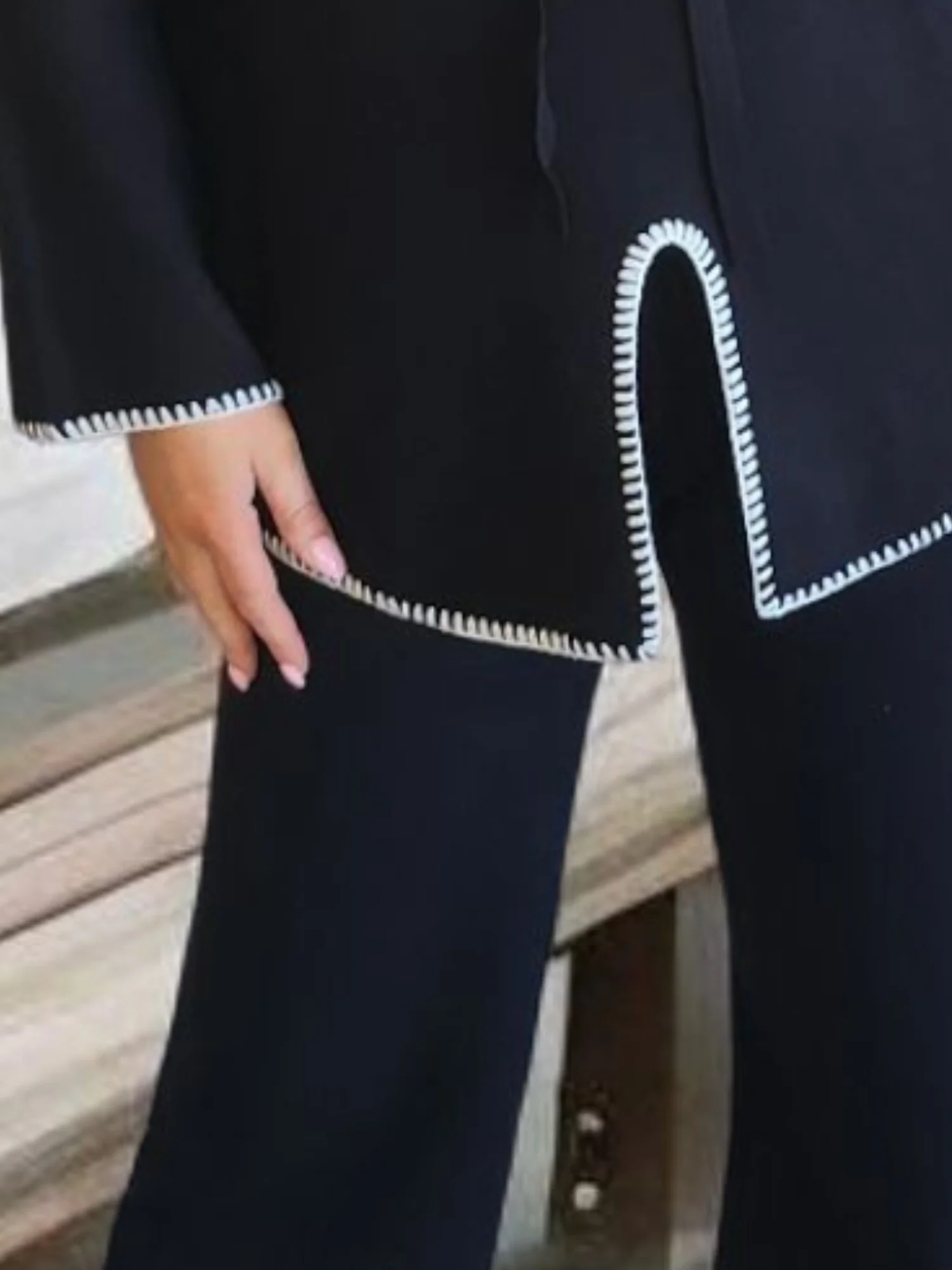 Cosy Hooded Split Front Knit - Black