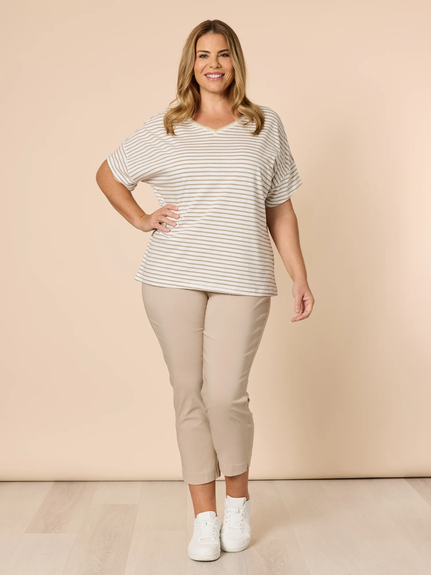 Tyla Stripe Tee - Natural/White