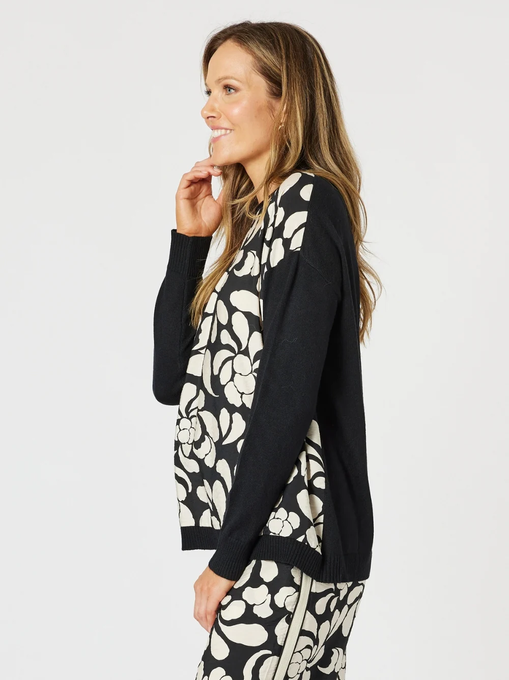 Casablanca Floral Print Knit - Black/Chalk