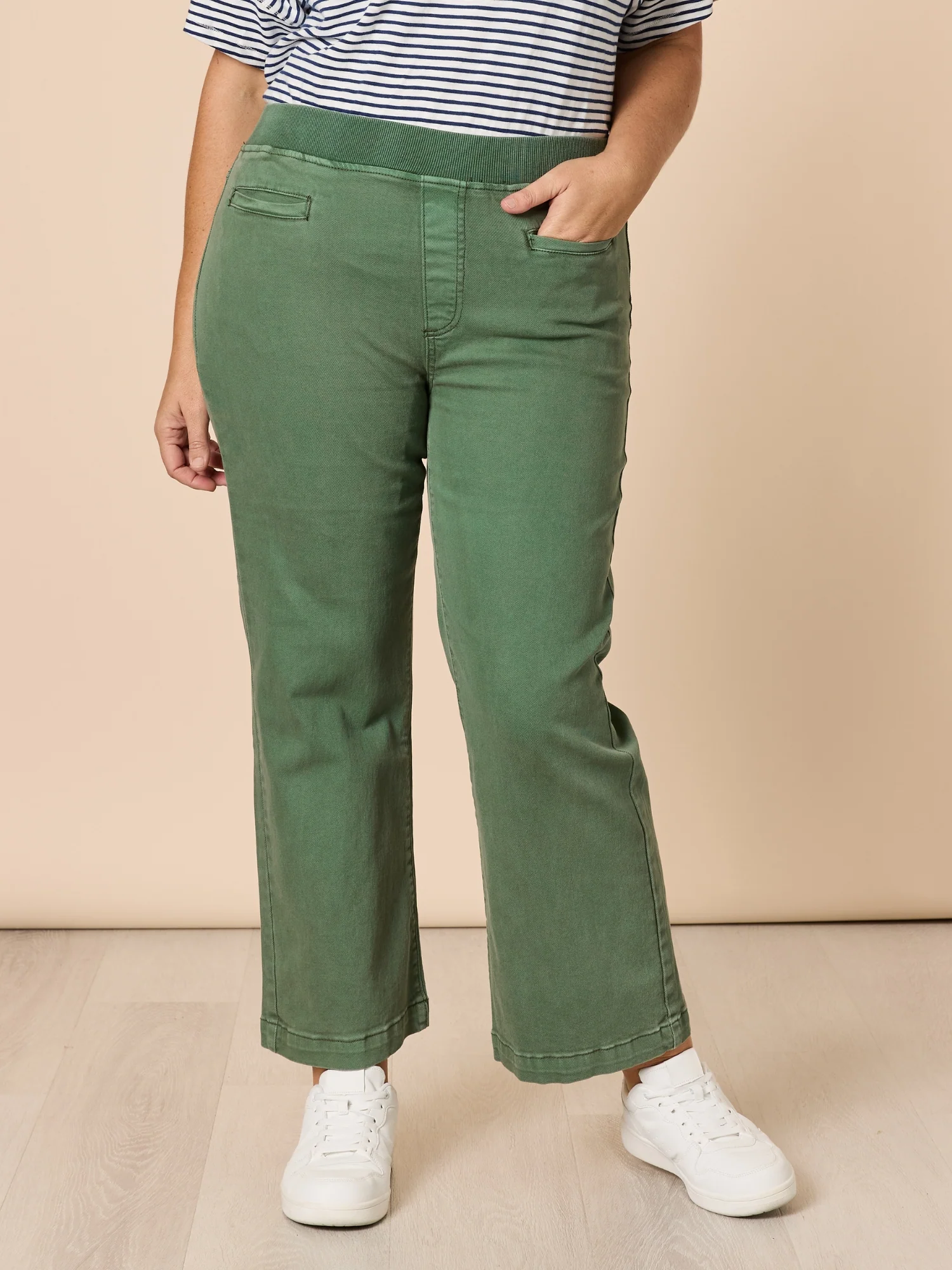 Maddy High Rise Wide Leg Jean - Khaki