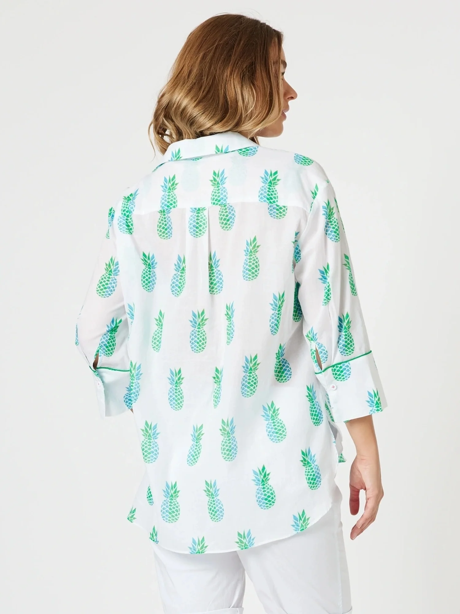 Pineapple Pina Colada Print Sheer Shirt - White Multi