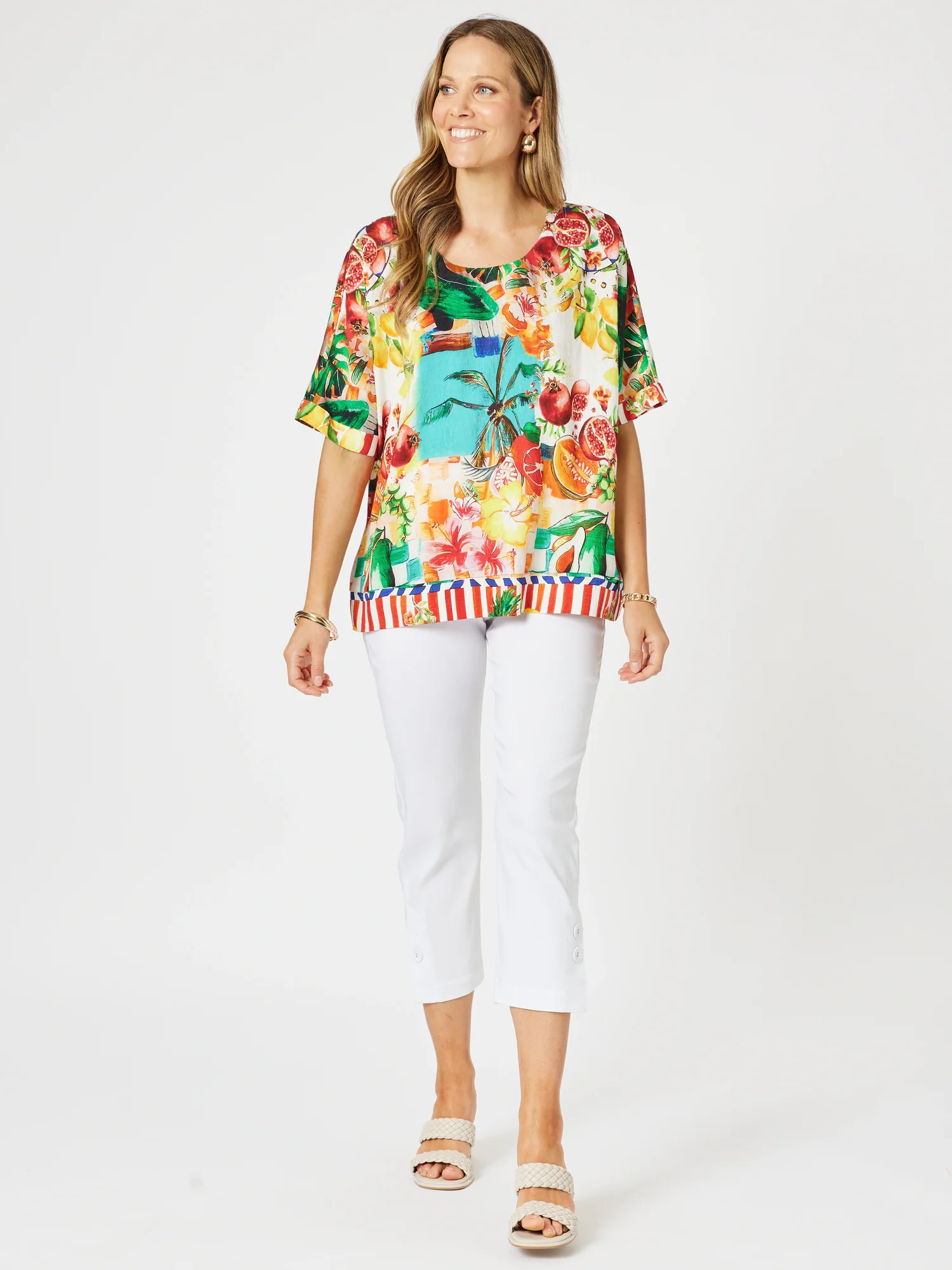 Positano Print Shell Top - Orange Multi