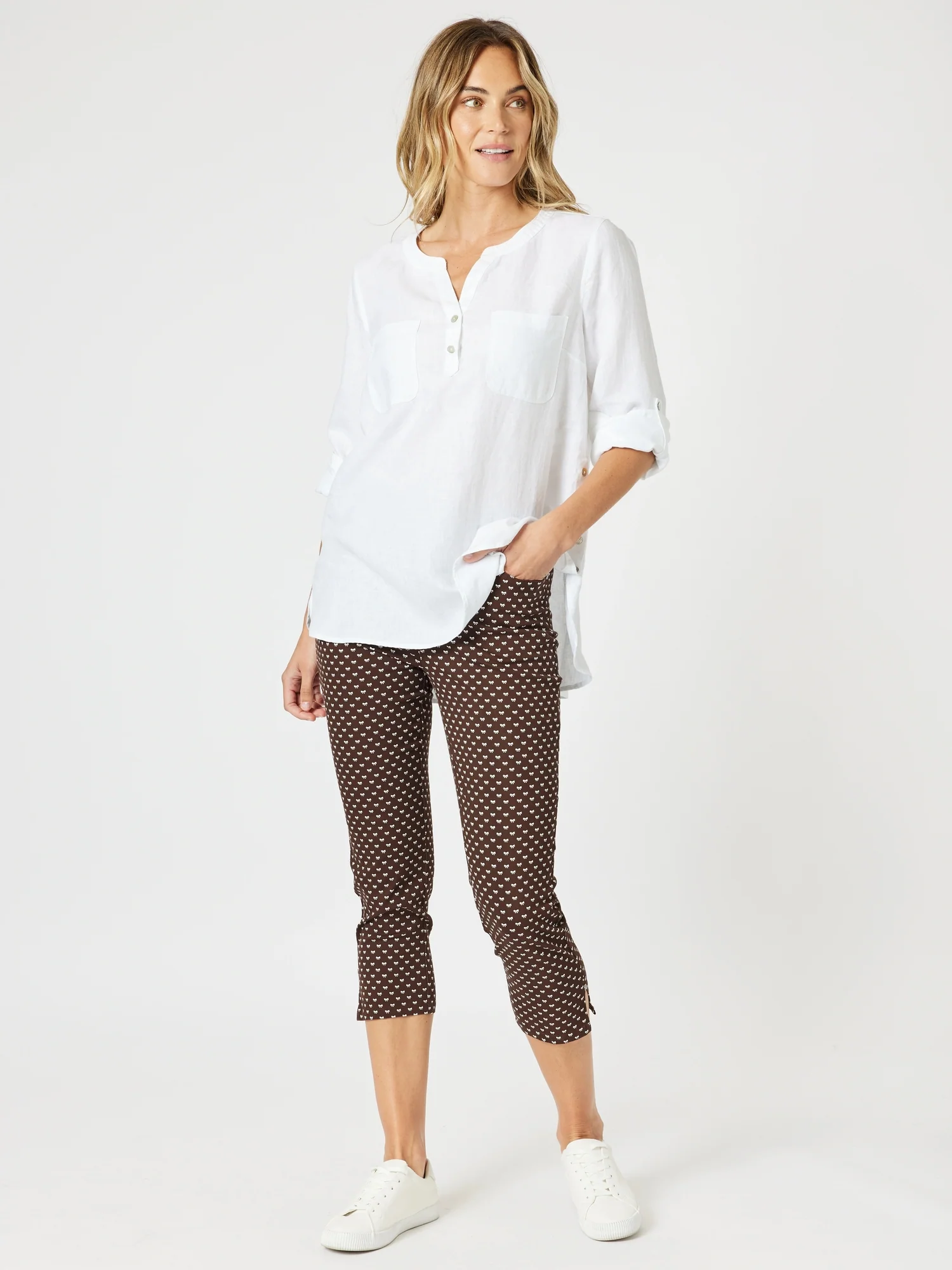 Ava Button Detail Linen Top - White