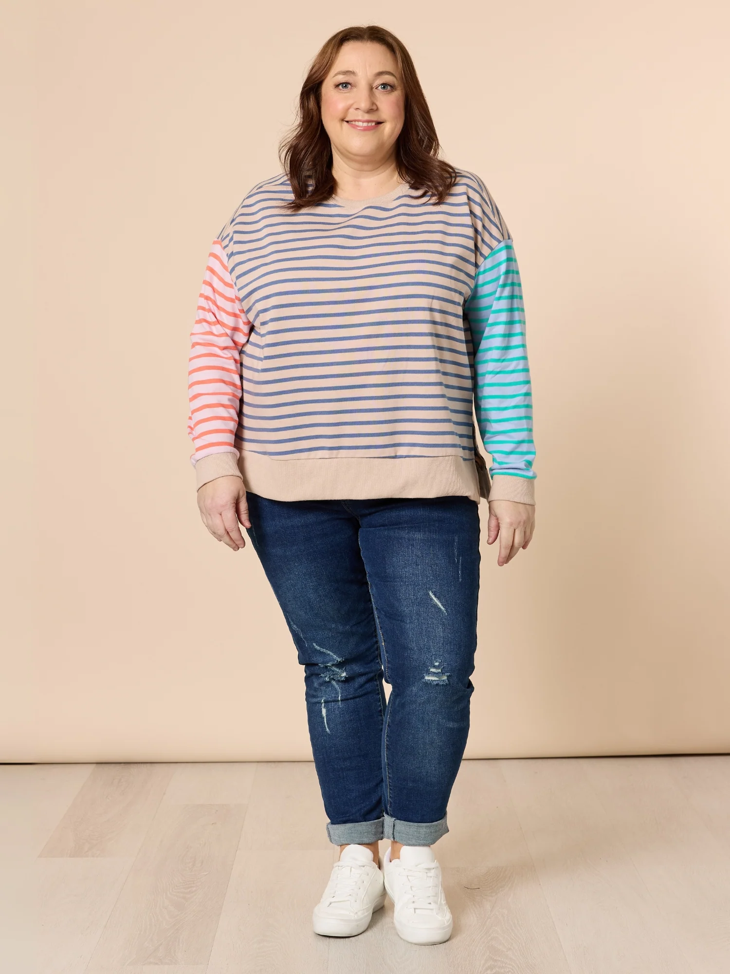 Maxwell Stripe Print Sweat - Blue/Multi