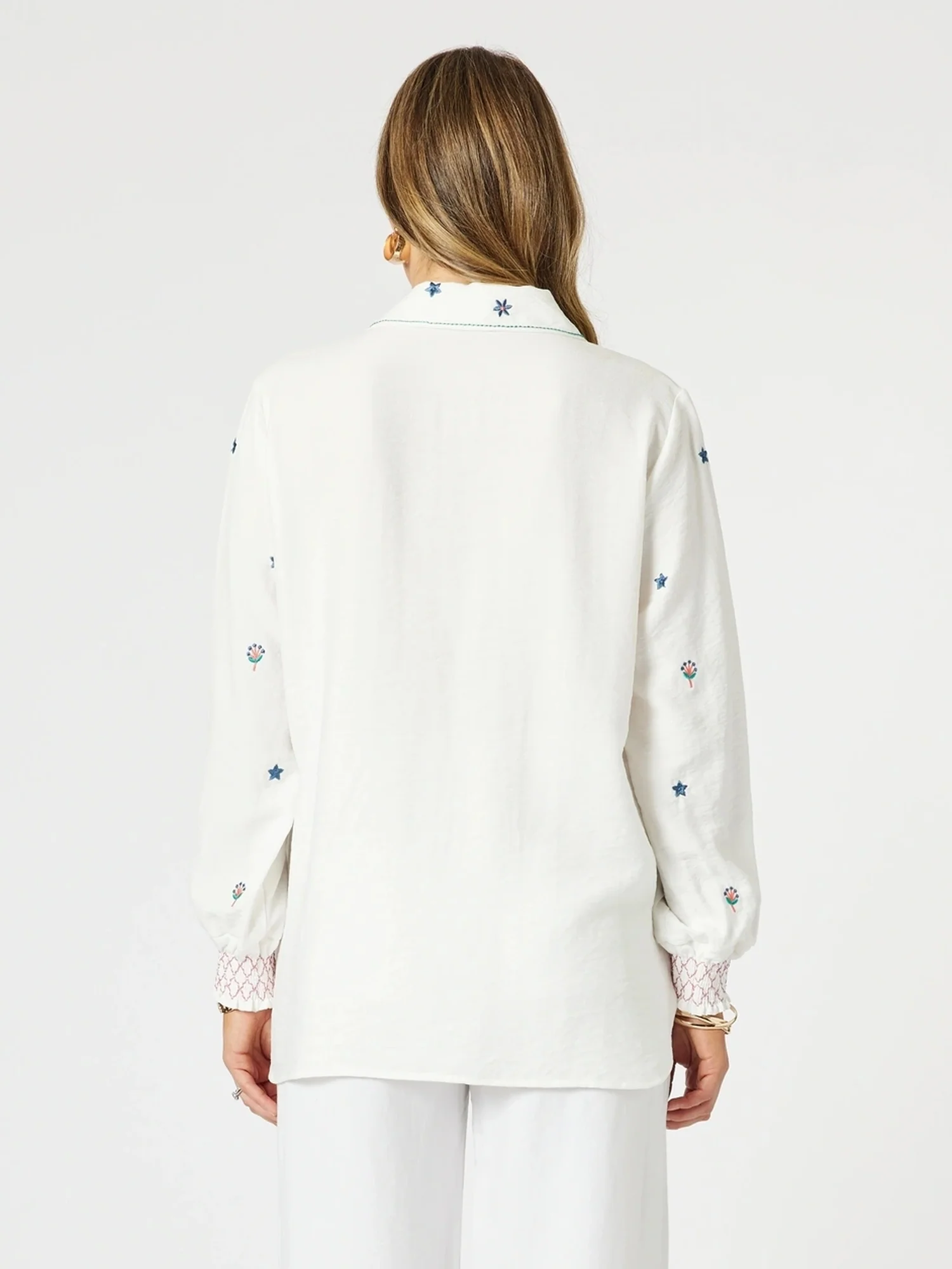 Peacock Embroidered Shirt - White Multi