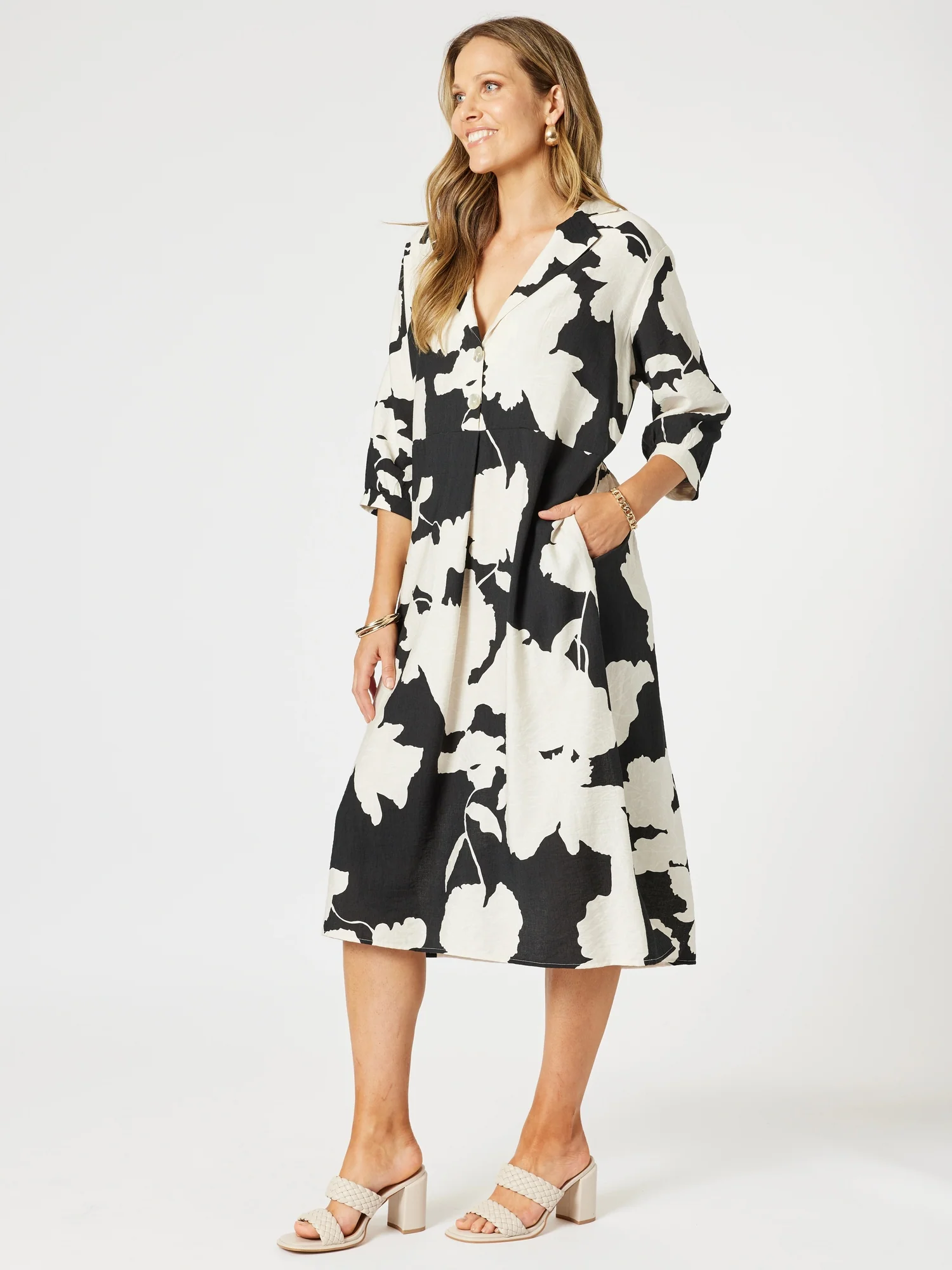 Barcelona Floral Print Dress - Black/Natural