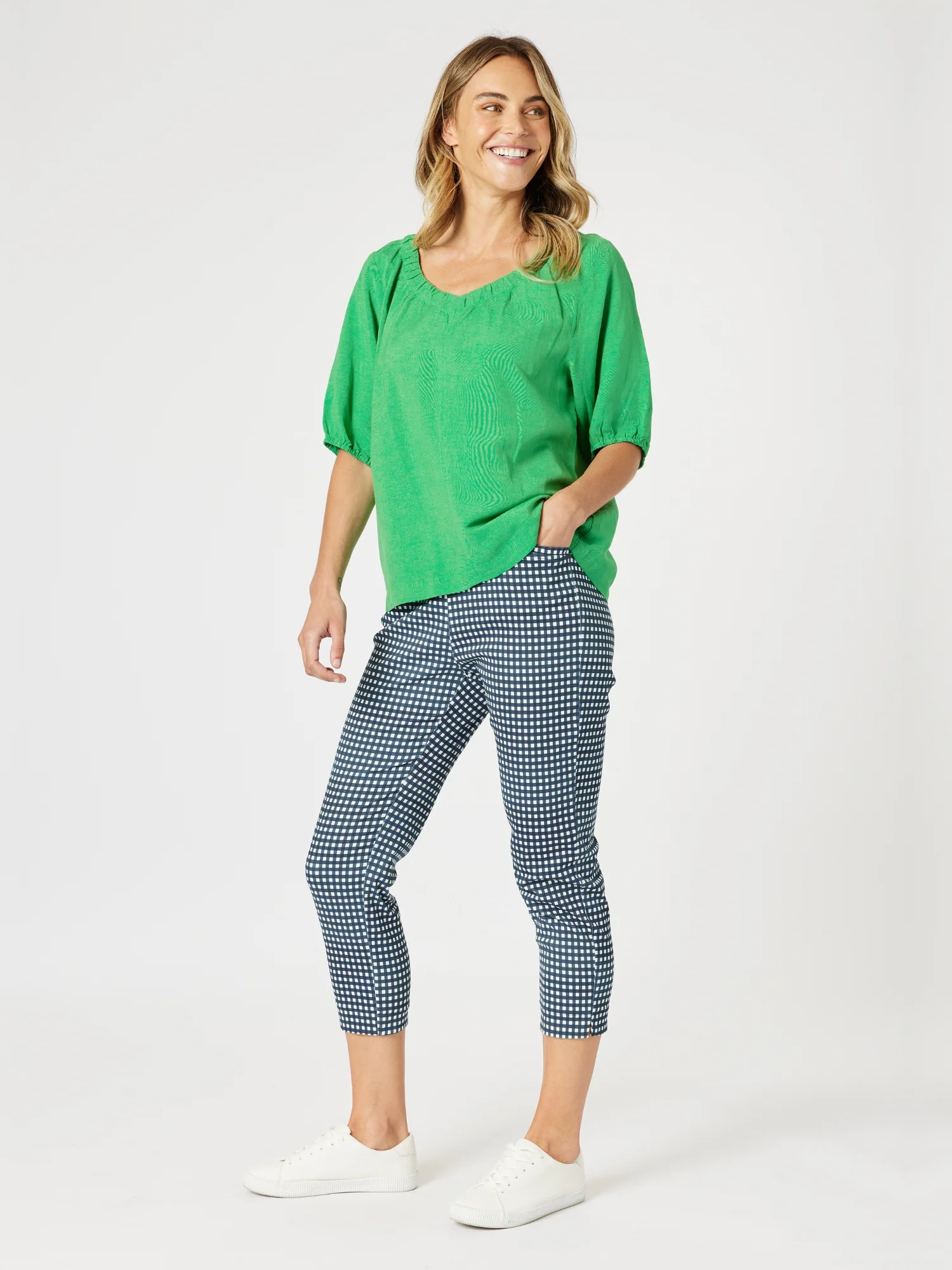 Lino V Neck Top - Elm