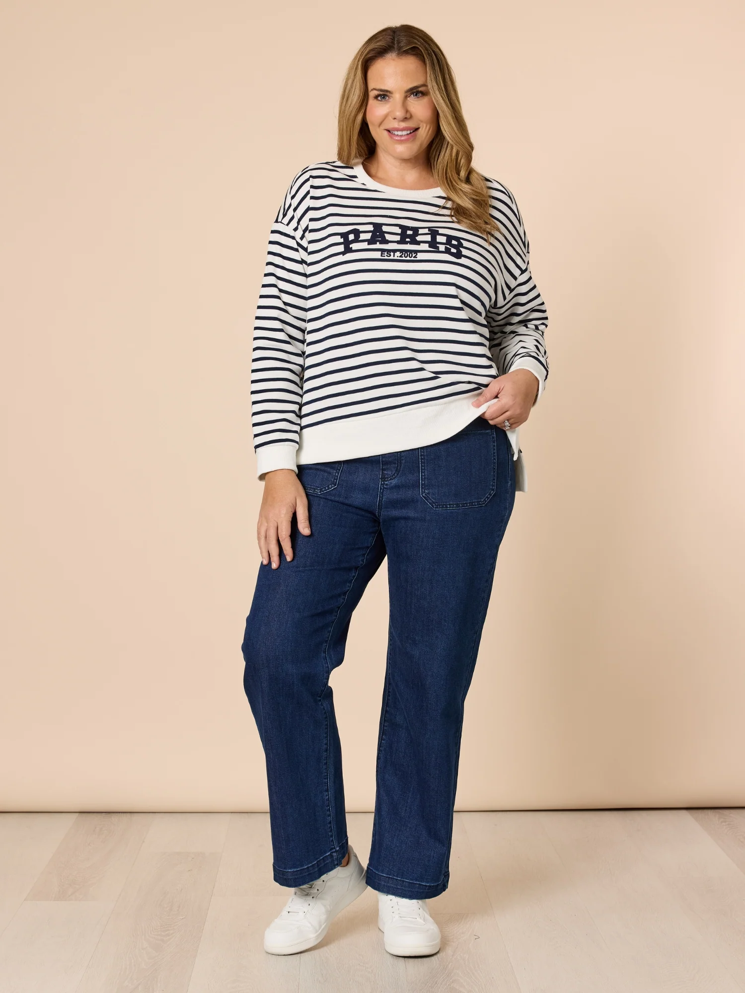 Carpenter Stretch Wide Leg Pull On Denim Jean - Dark Denim