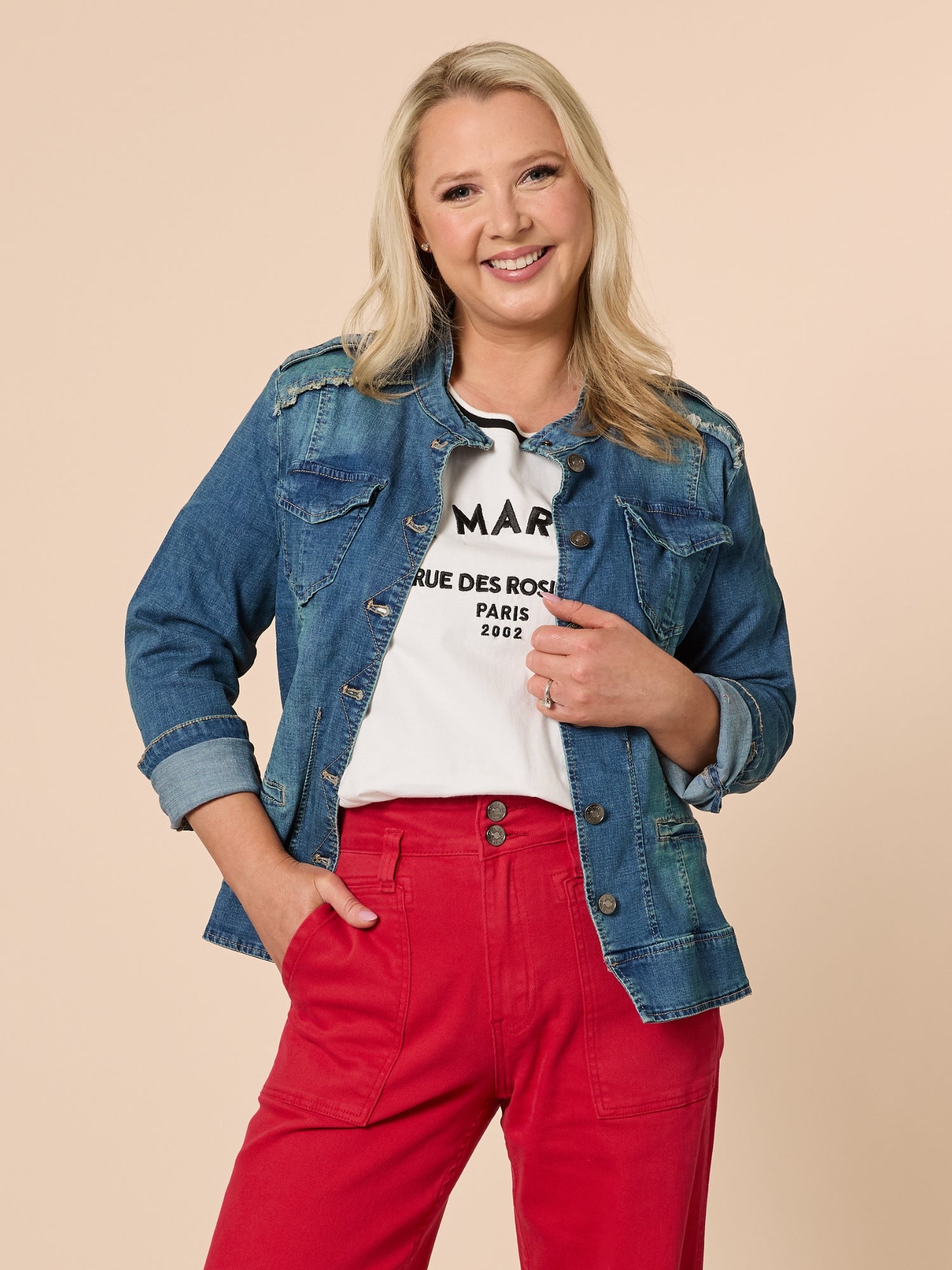 Military Style Denim Jacket - Denim