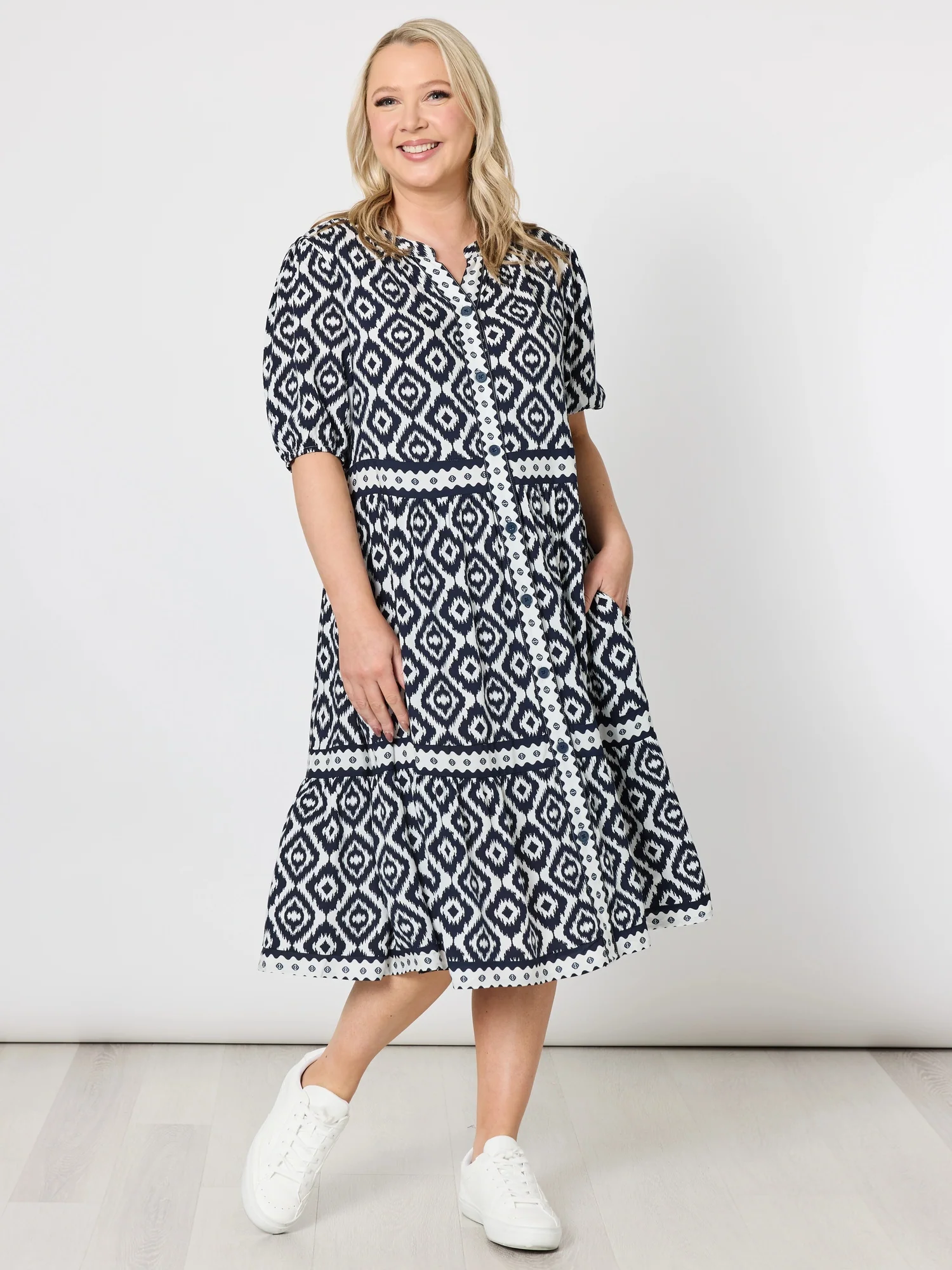 Diamonds are Forever Print Tier Dress - Navy/White