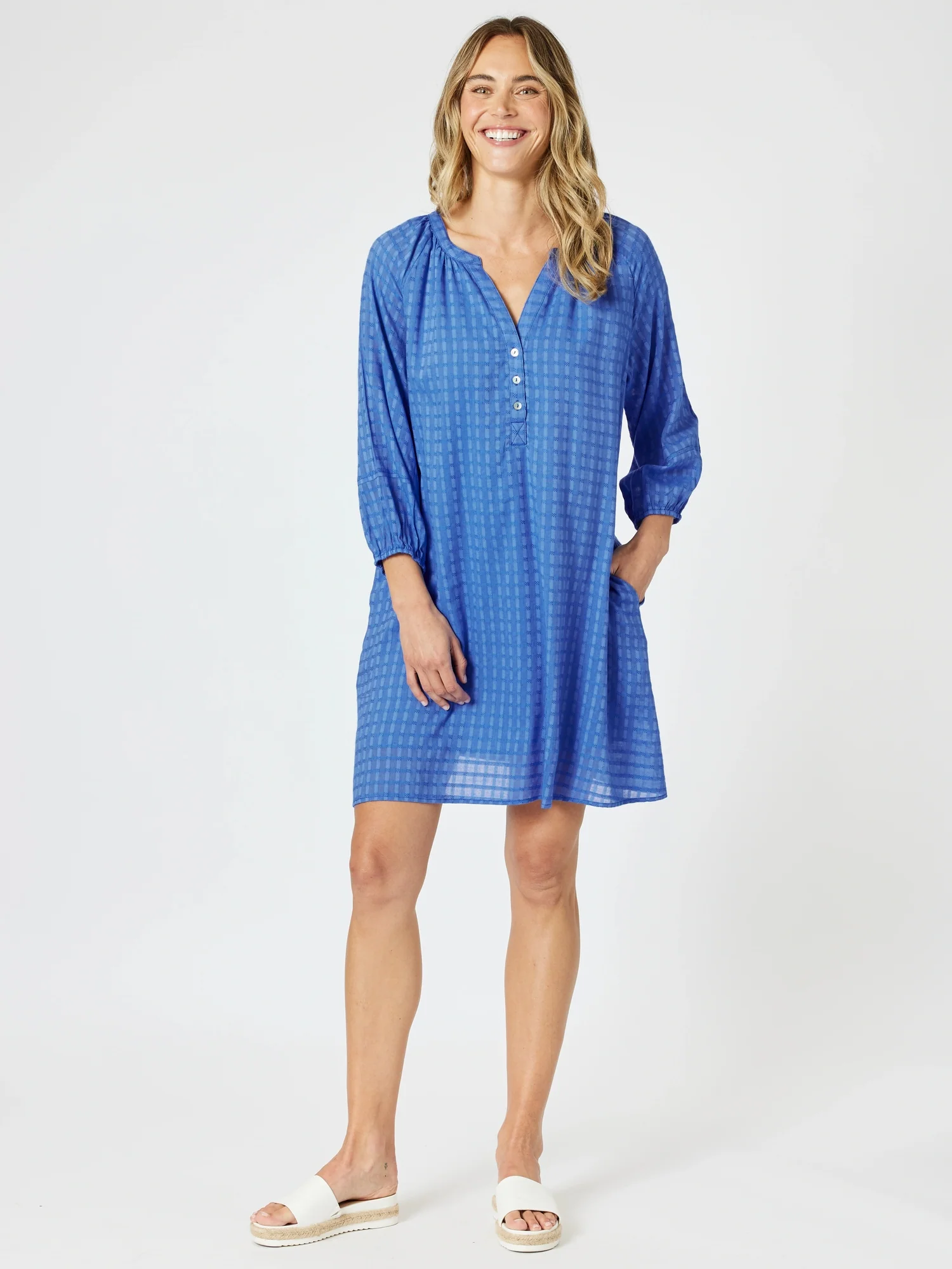 Mykonos Check Dress - Sardinia Blue