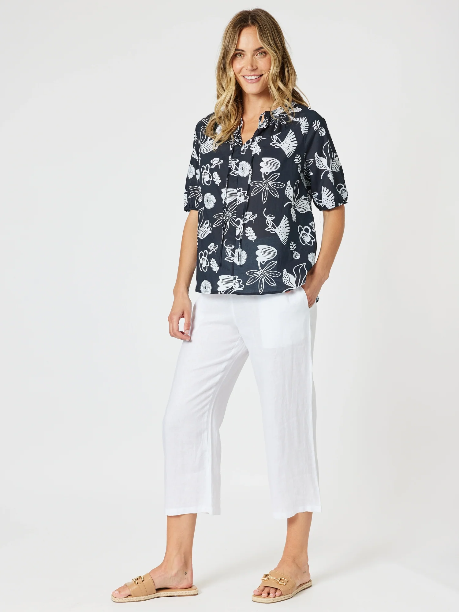 Lara Linen Wide Leg Pant - White