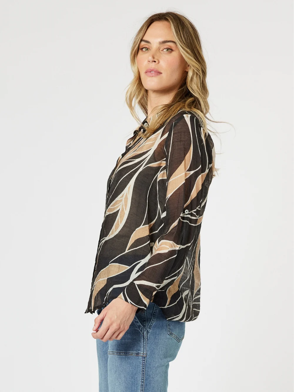 Wellington Print Sheer Shirt - Caramel