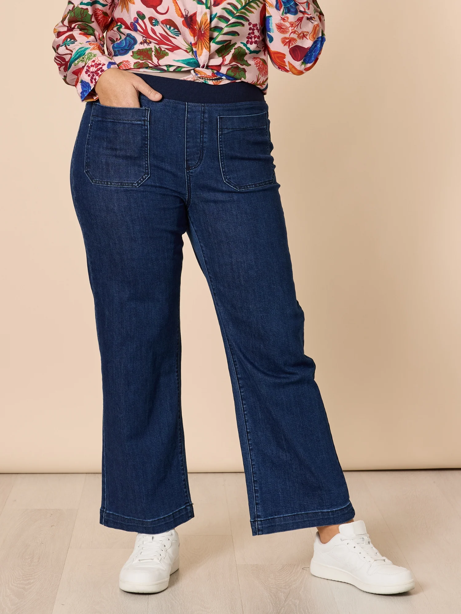 Carpenter Stretch Wide Leg Pull On Denim Jean - Dark Denim
