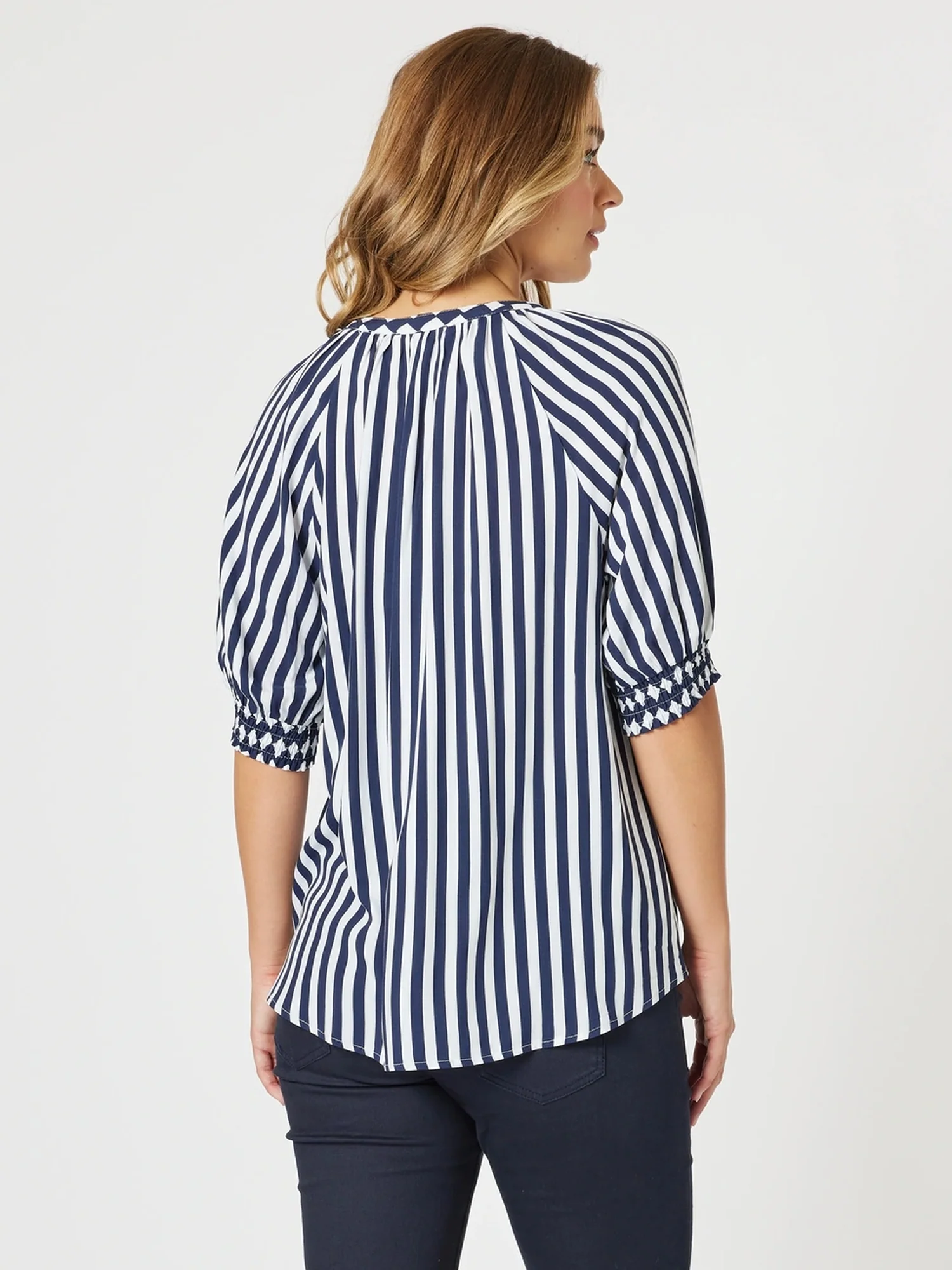 Harlequin Stripe Print Top - Navy/White