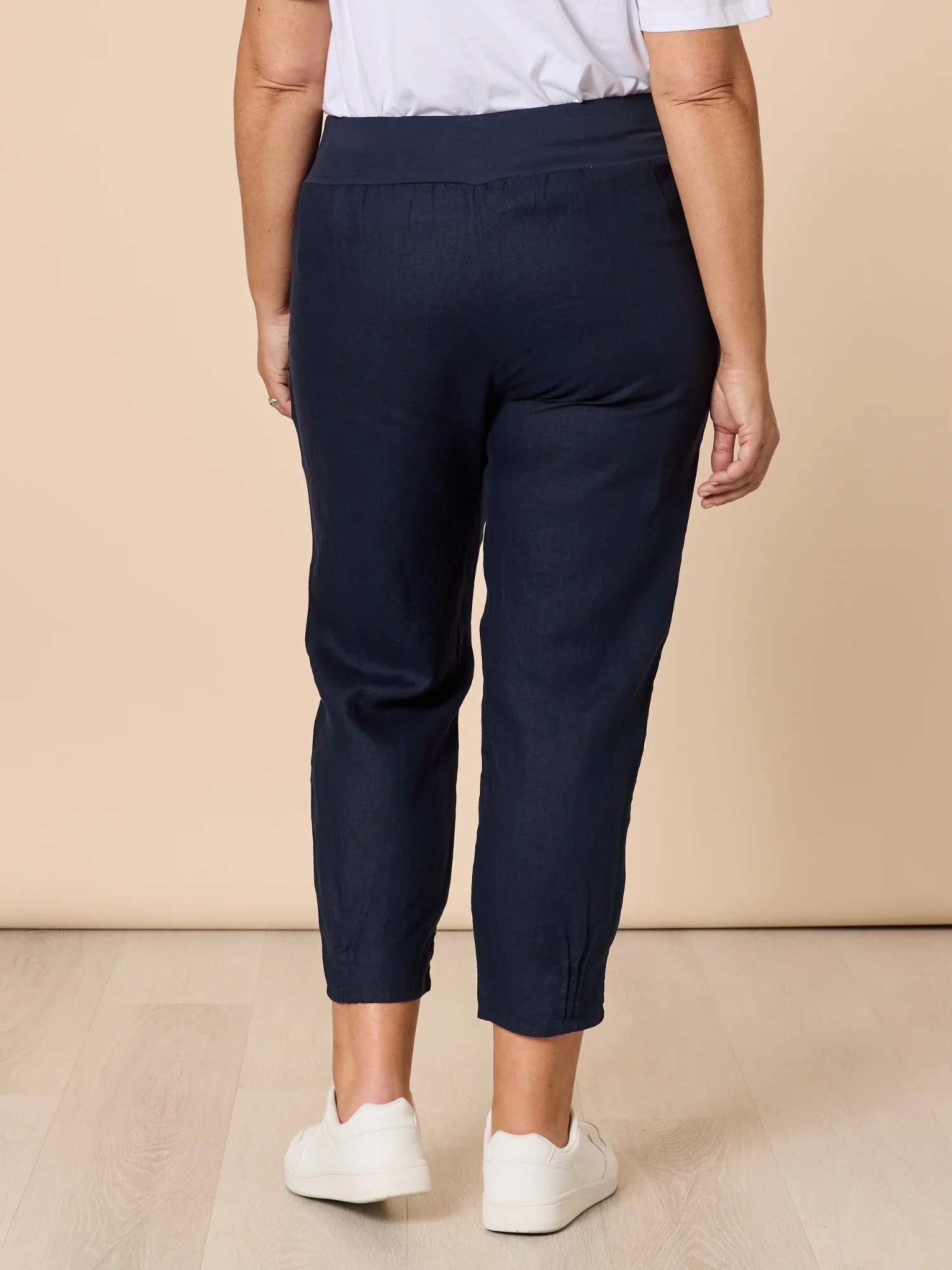 Sarah Linen Pleat Hem Pant - Navy