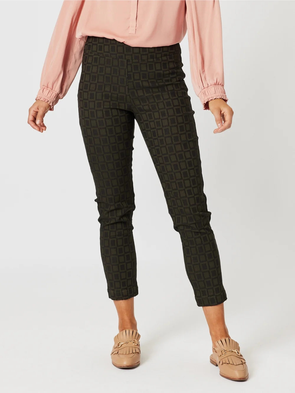 Ingrid Print Stretch Pant - Khaki